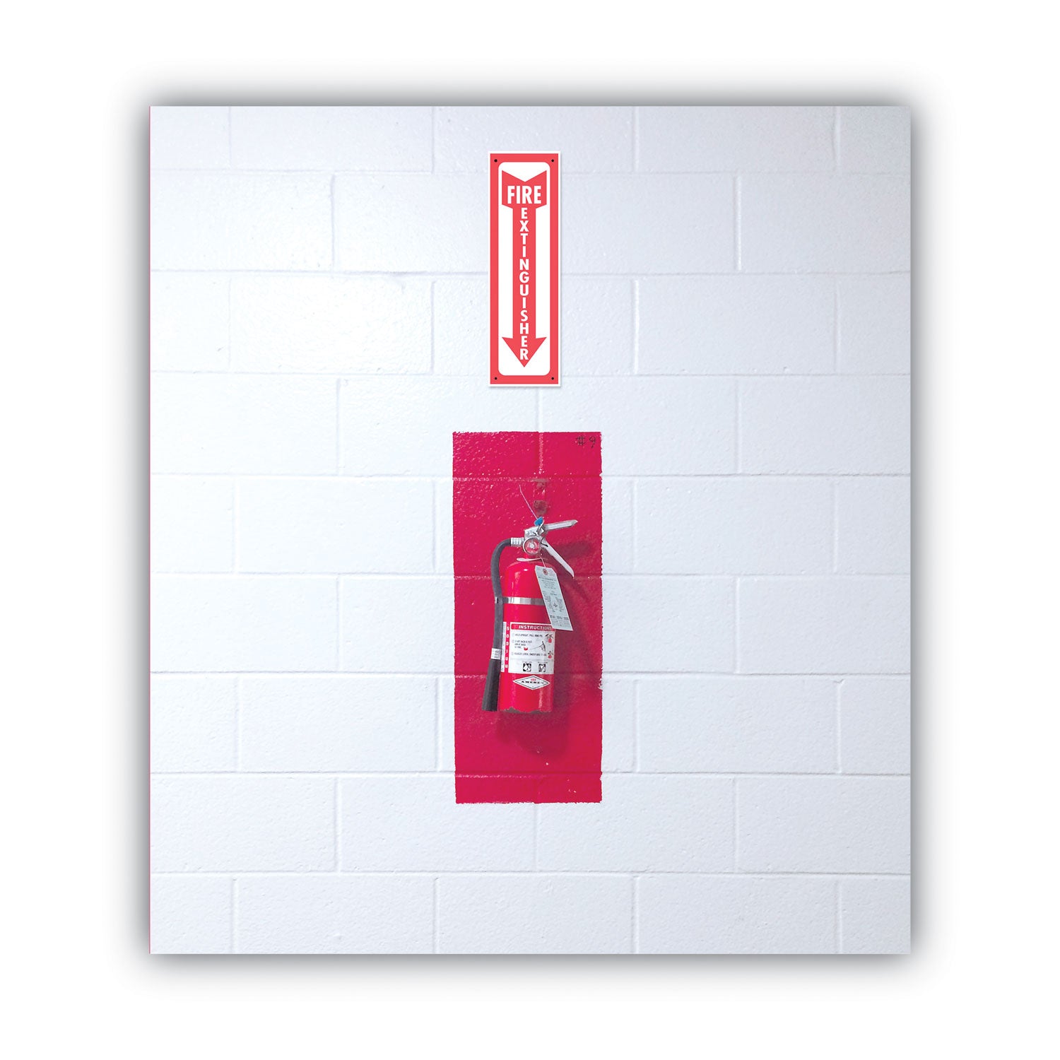 Glow-In-The-Dark Safety Sign, Fire Extinguisher, 4 x 13, Red -