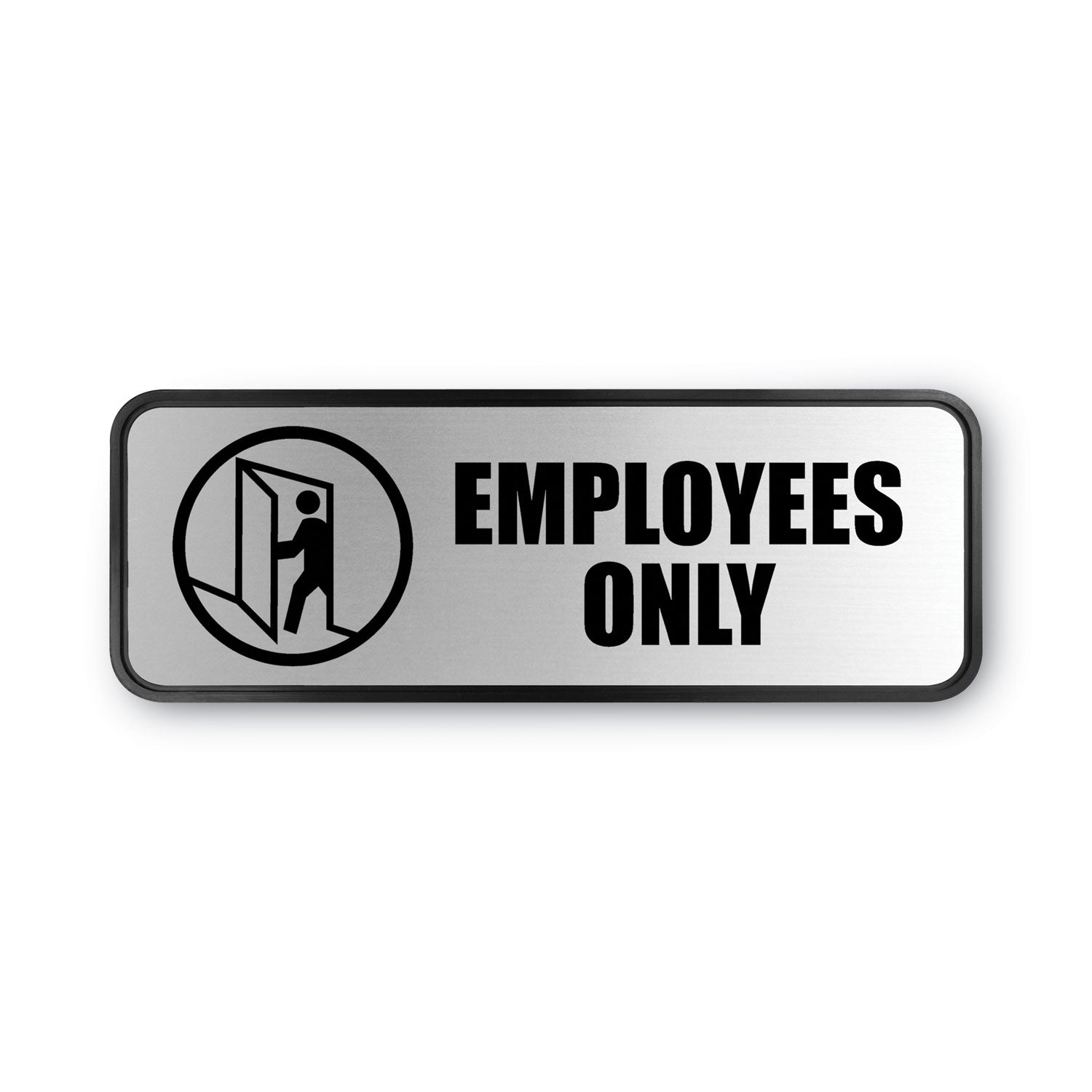 Brushed Metal Office Sign, Employees Only, 9 x 3, Silver -