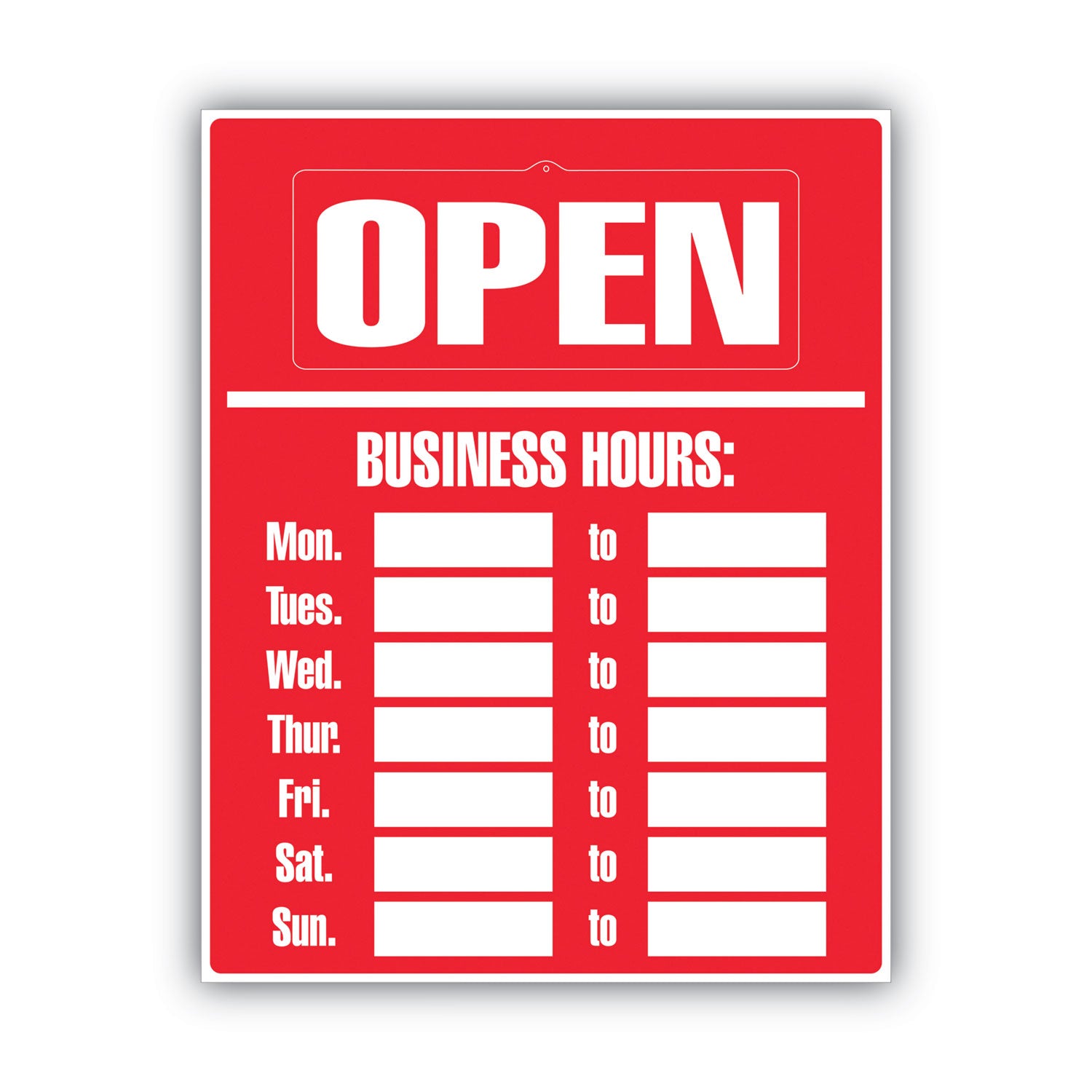 Business Hours Sign Kit, 15 x 19, Red -