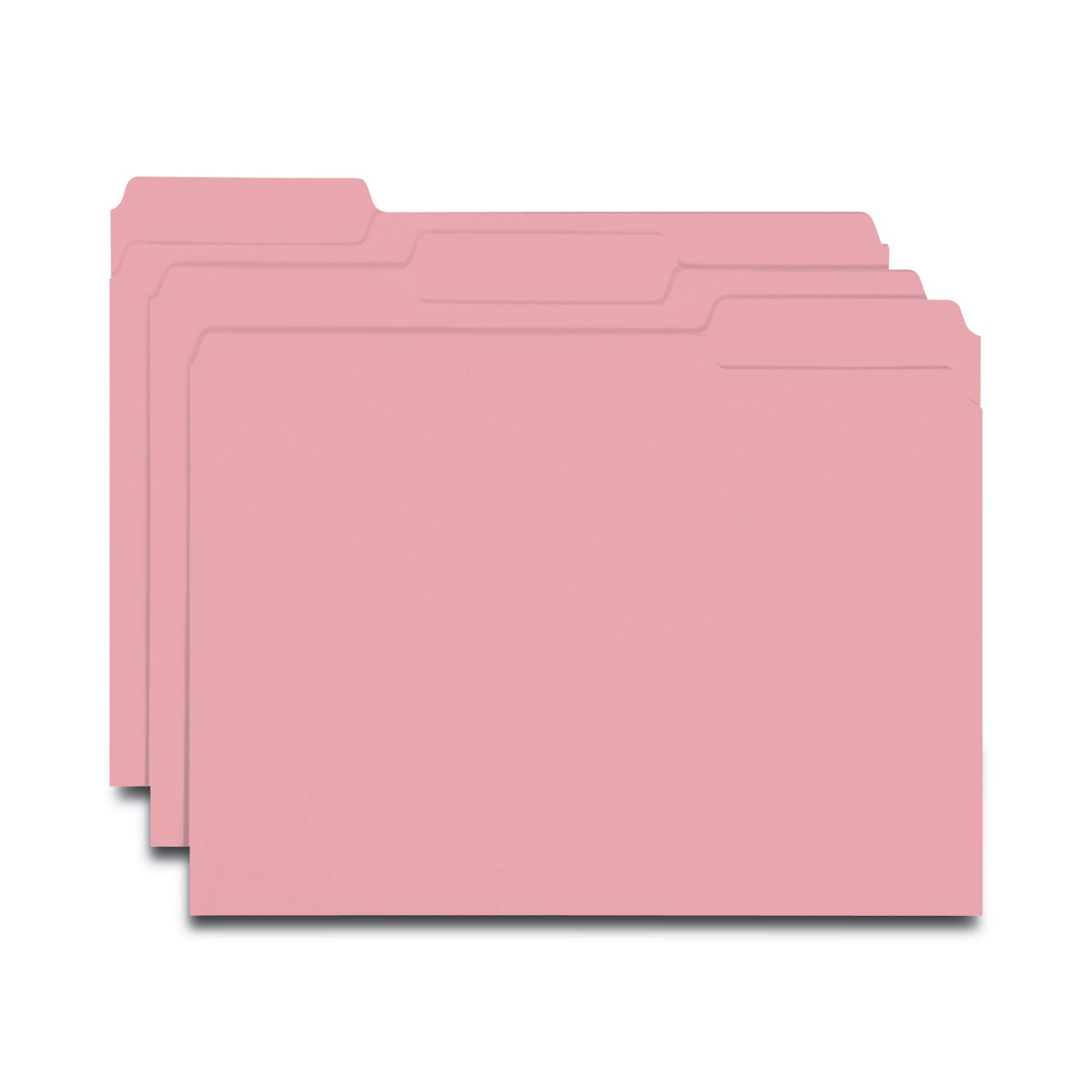 Interior File Folders, 1/3-Cut Tabs: Assorted, Letter Size, 0.75" Expansion, Pink, 100/Box -