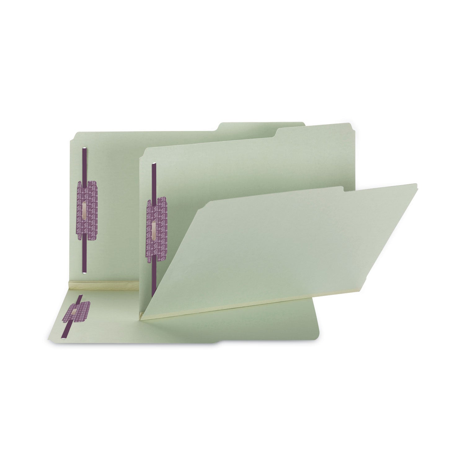 Recycled Pressboard Folders, Two SafeSHIELD Coated Fasteners, 2/5-Cut: Right, 2" Expansion, Legal Size, Gray-Green, 25/Box -