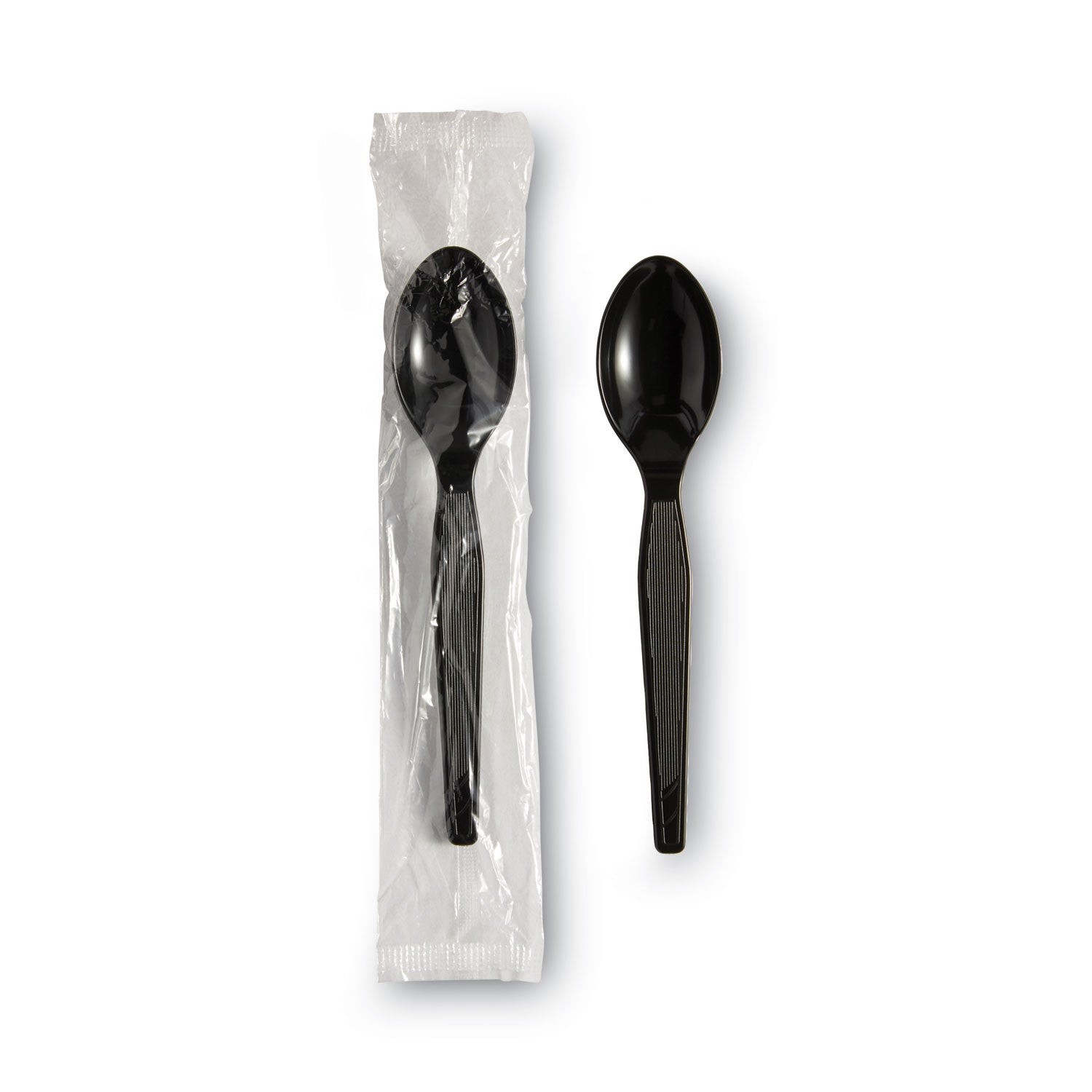 Individually Wrapped Heavyweight Teaspoons, Polystyrene, Black 1,000/Carton -