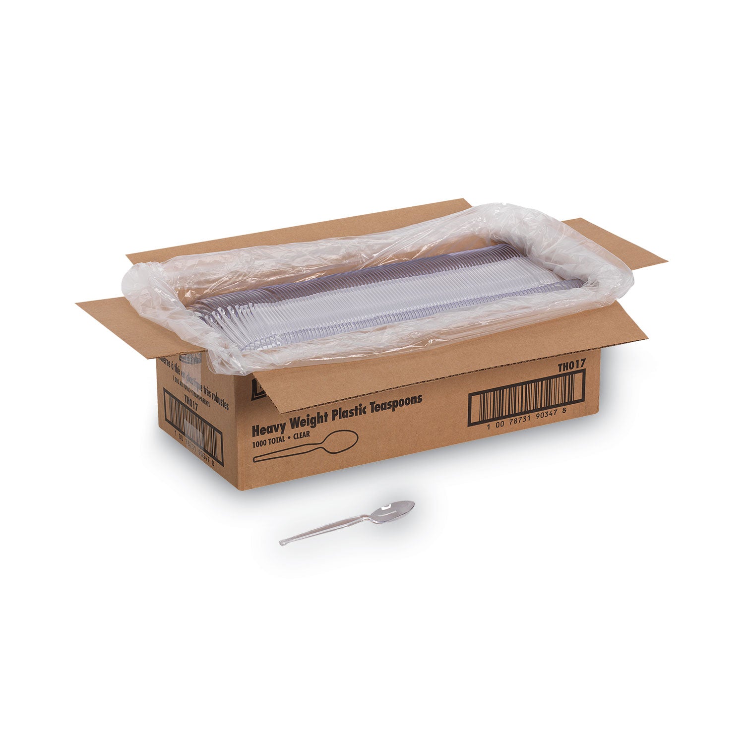 Plastic Cutlery, Heavyweight Teaspoon, Crystal Clear, 6", 1,000/Carton -