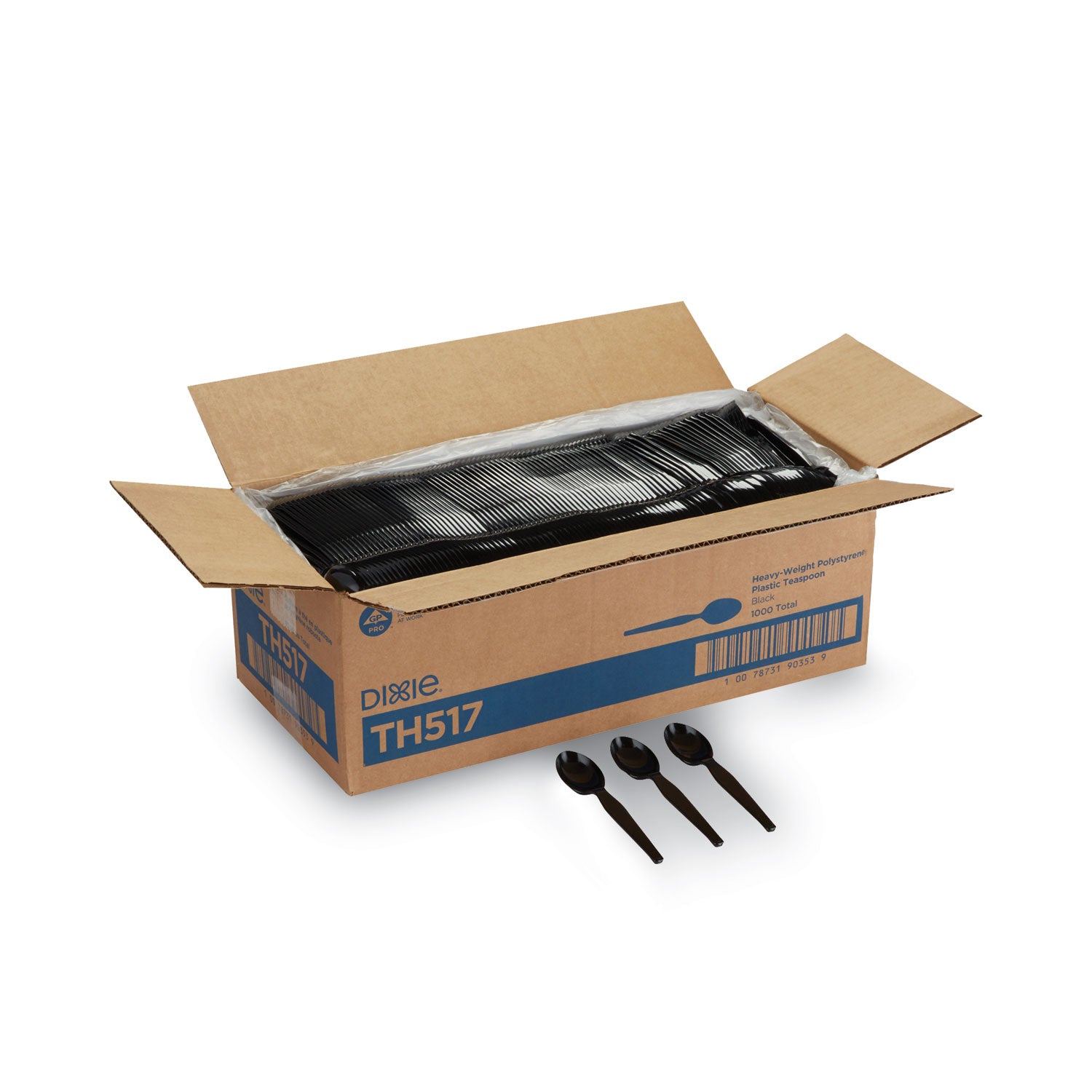 Plastic Cutlery, Heavyweight Teaspoons, Black, 1,000/Carton -