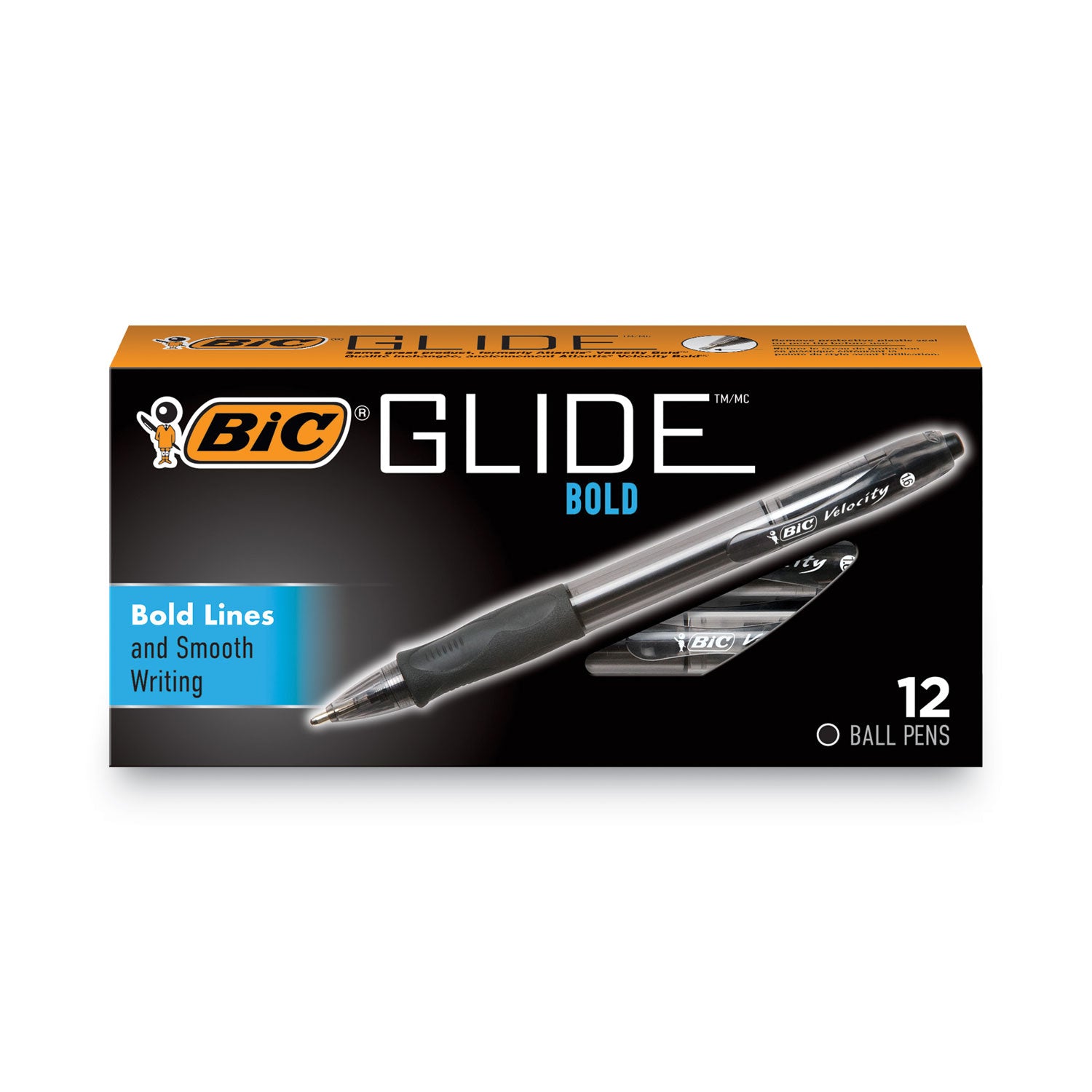 GLIDE Bold Ballpoint Pen, Retractable, Bold 1.6 mm, Black Ink, Smoke Barrel, Dozen -