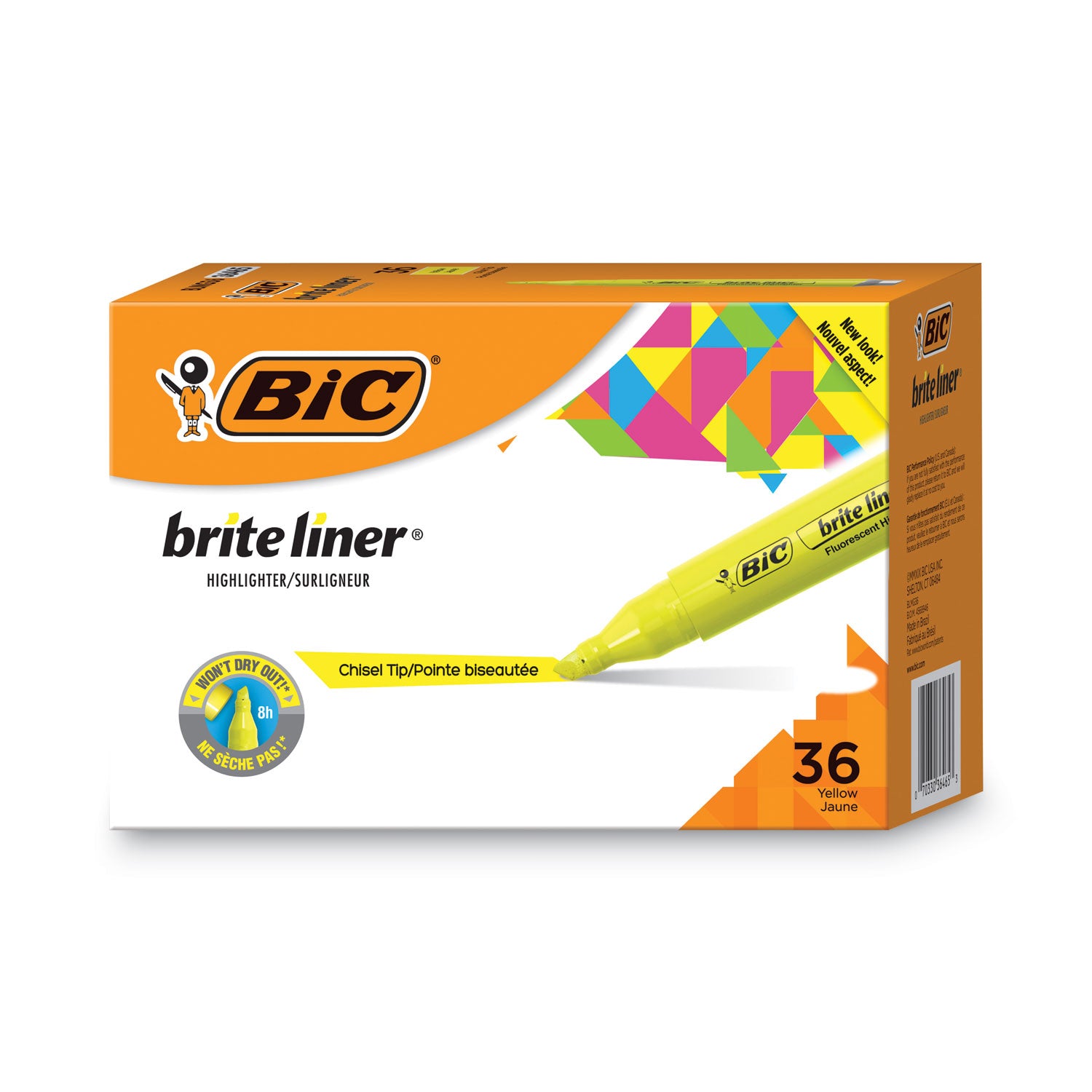 brite-liner-tank-style-highlighter-value-pack-yellow-ink-chisel-tip-yellow-black-barrel-36-pack_bicblmg36yel - 2
