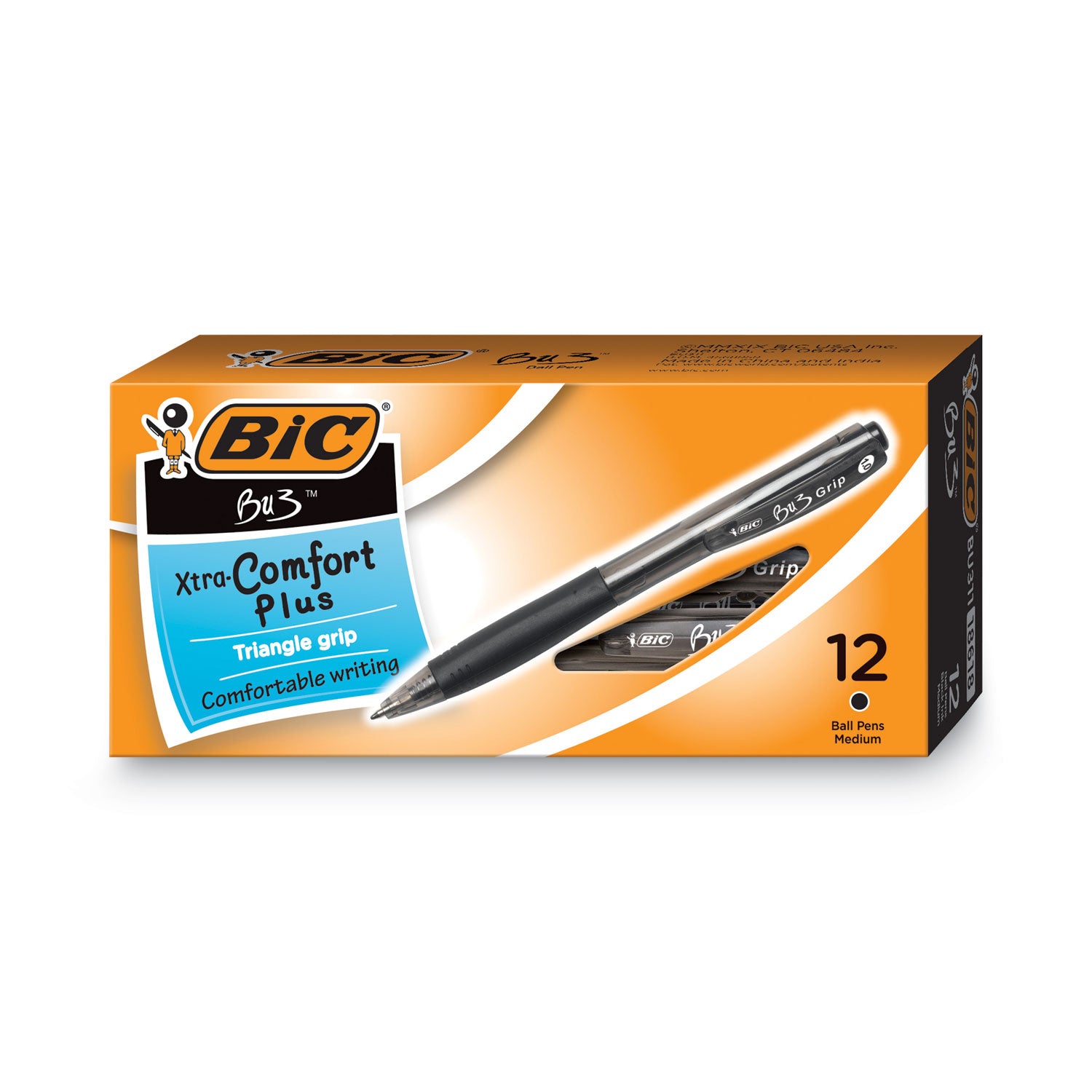 BU3 Ballpoint Pen, Retractable, Bold 1 mm, Black Ink, Smoke/Black Barrel, Dozen -