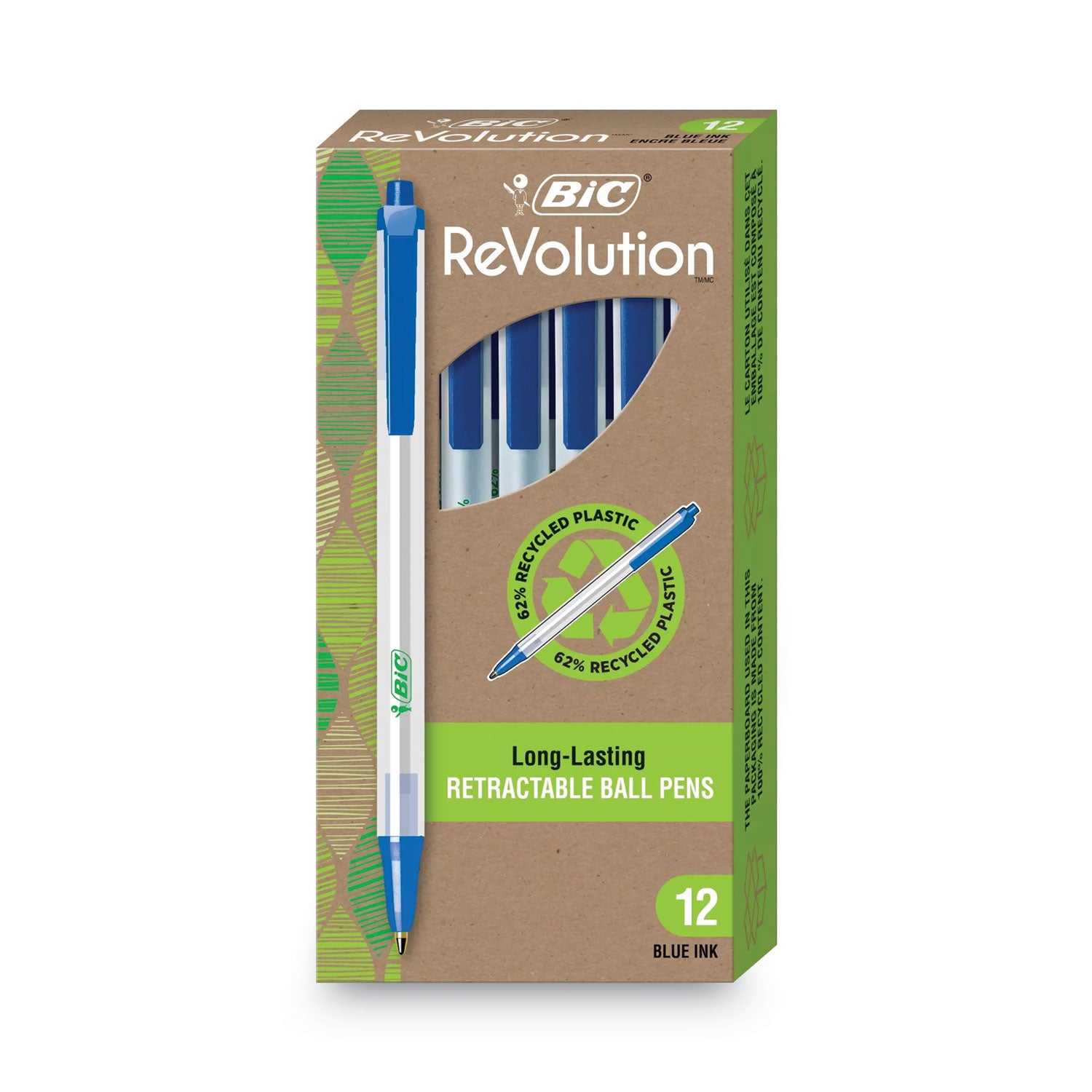 Ecolutions Clic Stic Ballpoint Pen, Retractable, Medium 1 mm, Blue Ink, Translucent Frost/Blue Barrel, Dozen -