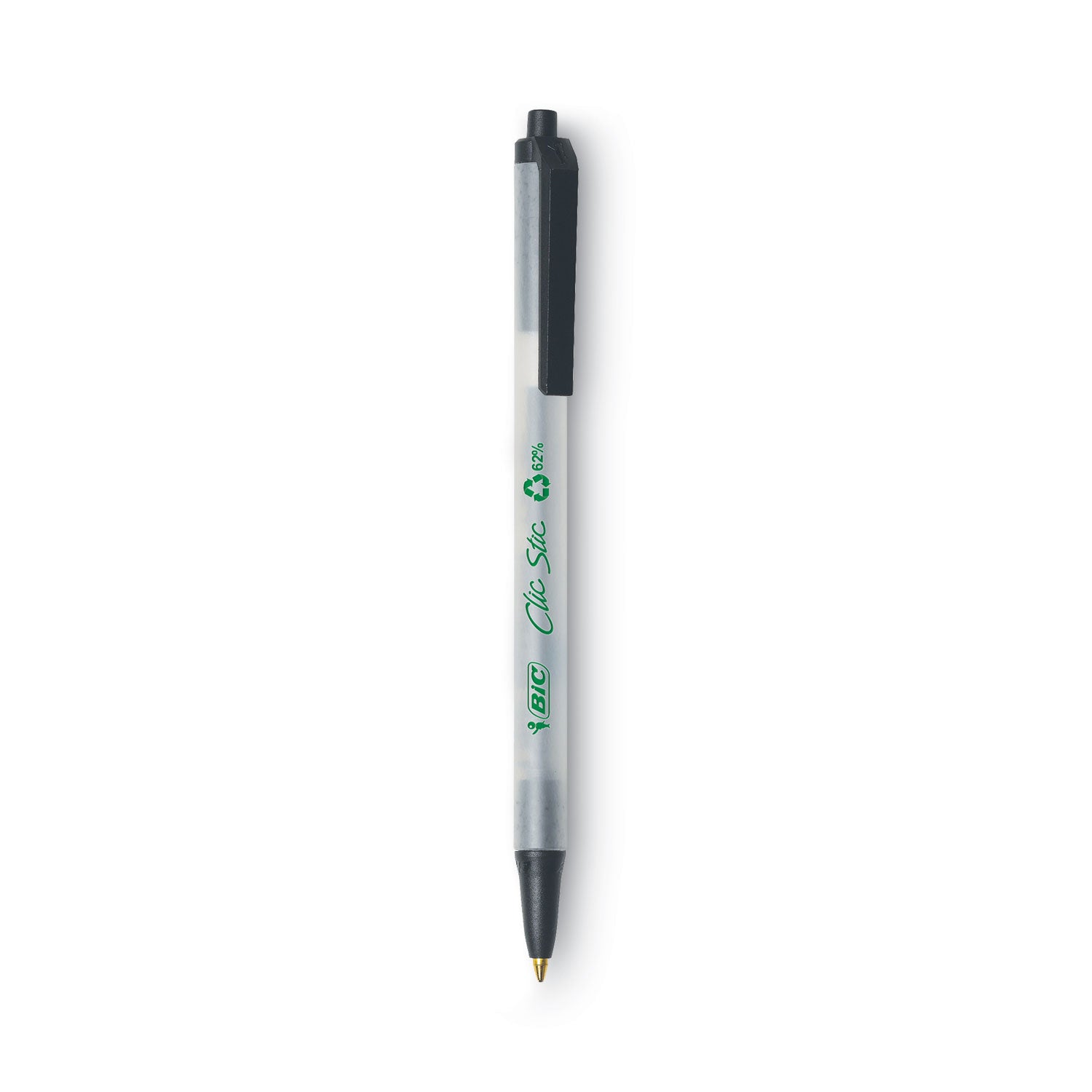 Ecolutions Clic Stic Ballpoint Pen, Retractable, Medium 1 mm, Black Ink, Translucent Frost/Black Barrel, Dozen -