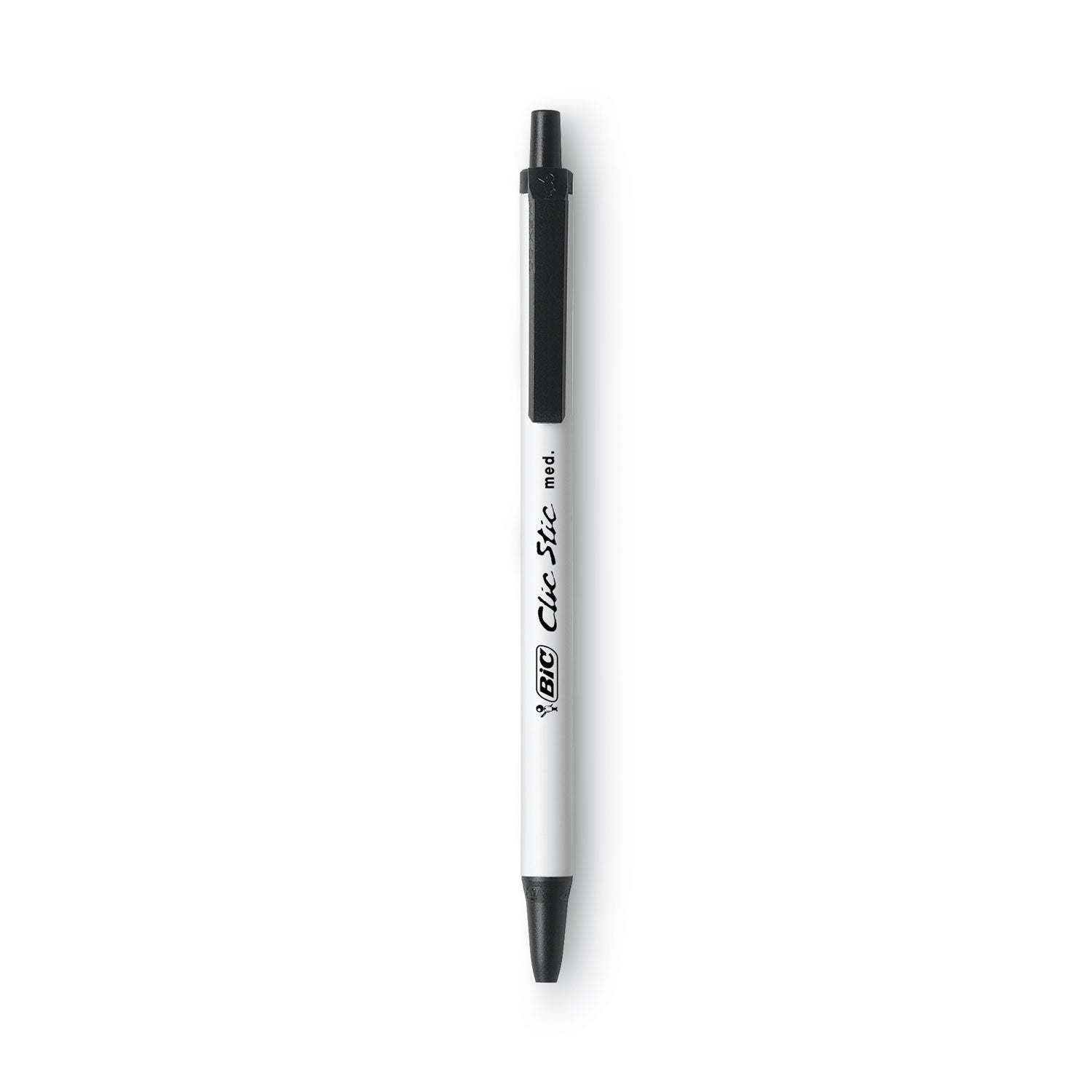Clic Stic Ballpoint Pen, Retractable, Medium 1 mm, Black Ink, White Barrel, Dozen -