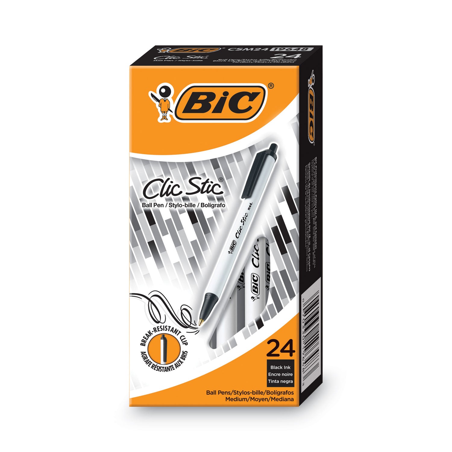Clic Stic Ballpoint Pen Value Pack, Retractable, Medium 1 mm, Black Ink, White Barrel, 24/Pack -