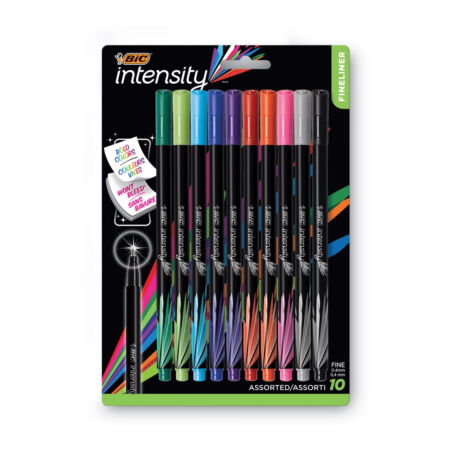 intensity-porous-point-pen-stick-extra-fine-04-mm-assorted-ink-and-barrel-colors-10-pack_bicfpinfap10ast - 1