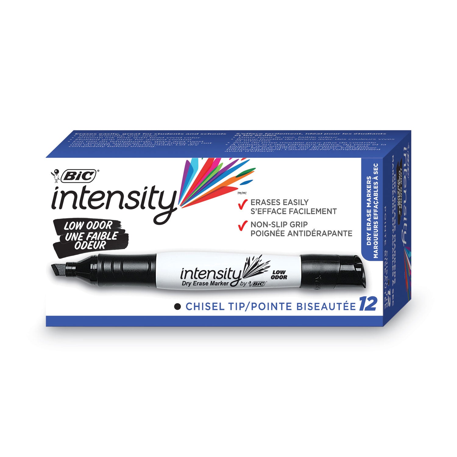 Intensity Low Odor Chisel Tip Dry Erase Marker, Broad Chisel Tip, Black, Dozen -