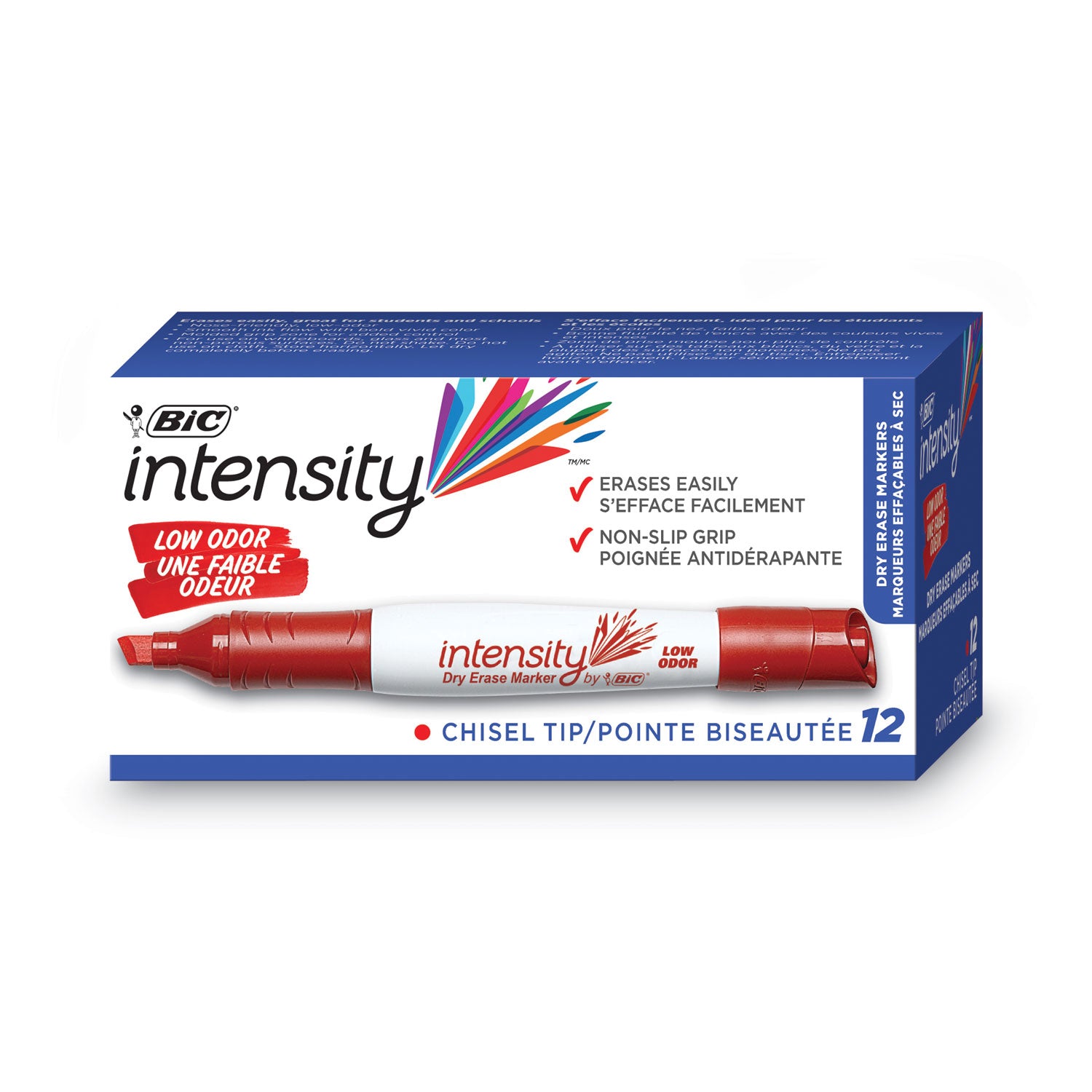 Intensity Low Odor Chisel Tip Dry Erase Marker, Extra-Broad Bullet Tip, Red, Dozen -