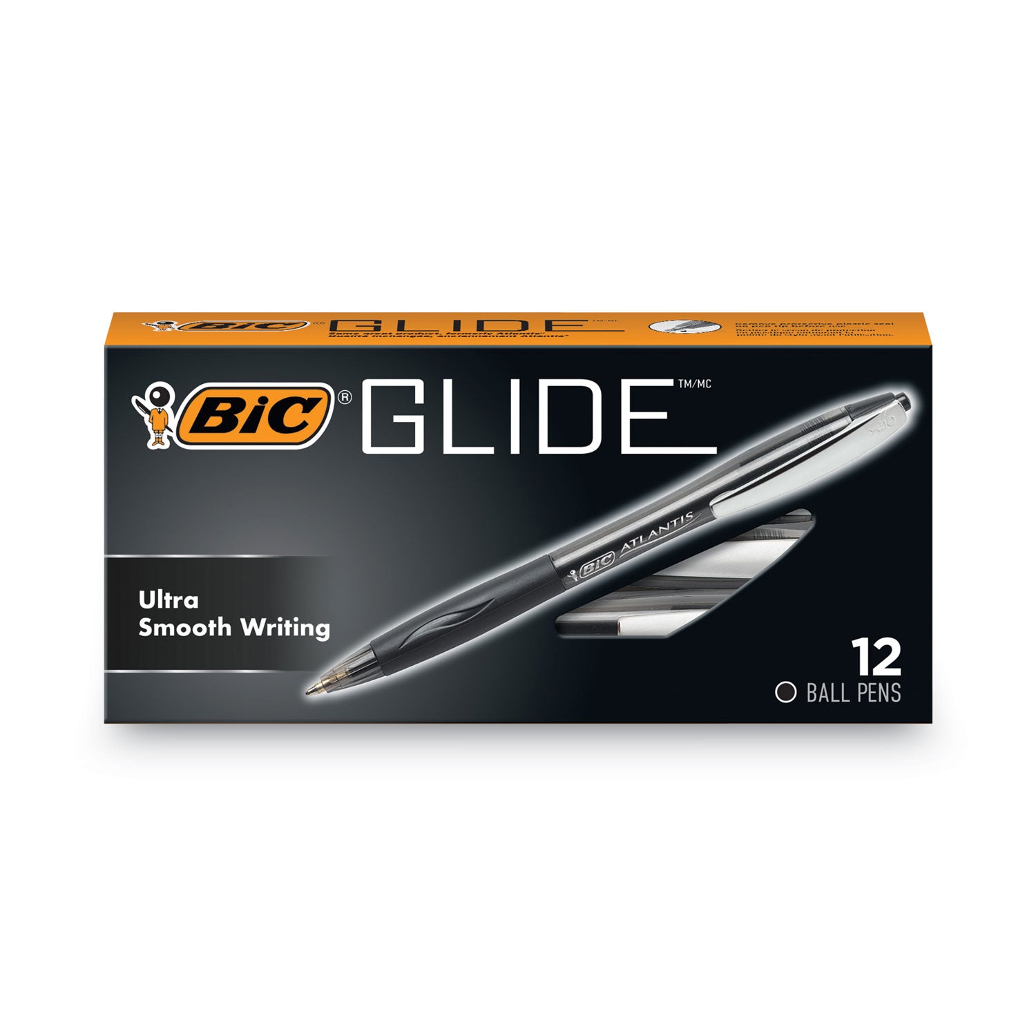 GLIDE Ballpoint Pen, Retractable, Medium 1 mm, Black Ink, Smoke/Black Barrel, Dozen -