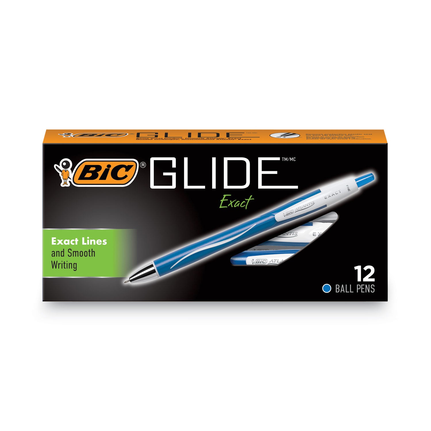 GLIDE Exact Ballpoint Pen, Retractable, Fine 0.7 mm, Blue Ink, Blue Barrel, Dozen -