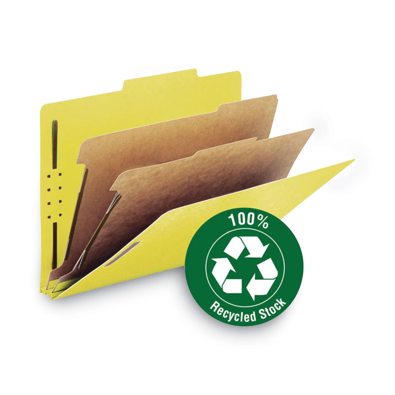 Recycled Pressboard Classification Folders, 2" Expansion, 2 Dividers, 6 Fasteners, Letter Size, Yellow Exterior, 10/Box -