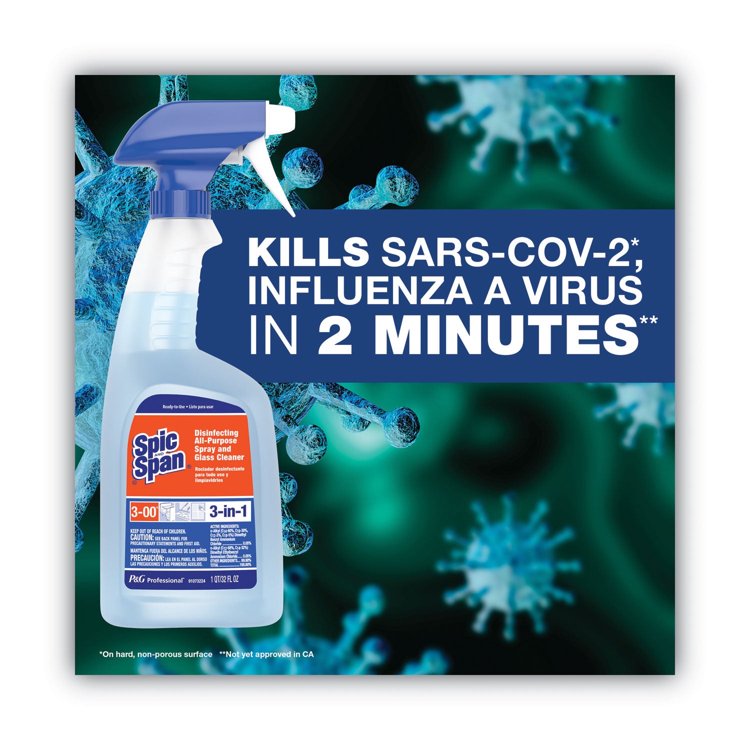 Disinfecting All-Purpose Spray and Glass Cleaner, Concentrated, 1 gal, 2/Carton -