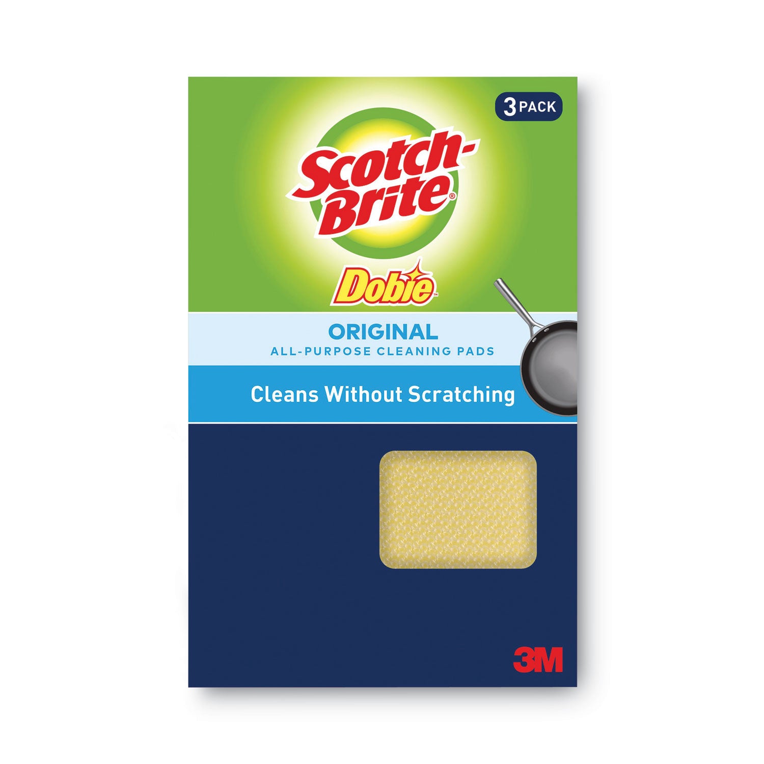 Dobie All-Purpose Cleaning Pad, 4.3 x 2.6, 0.5" Thick, Yellow, 3/Pack -