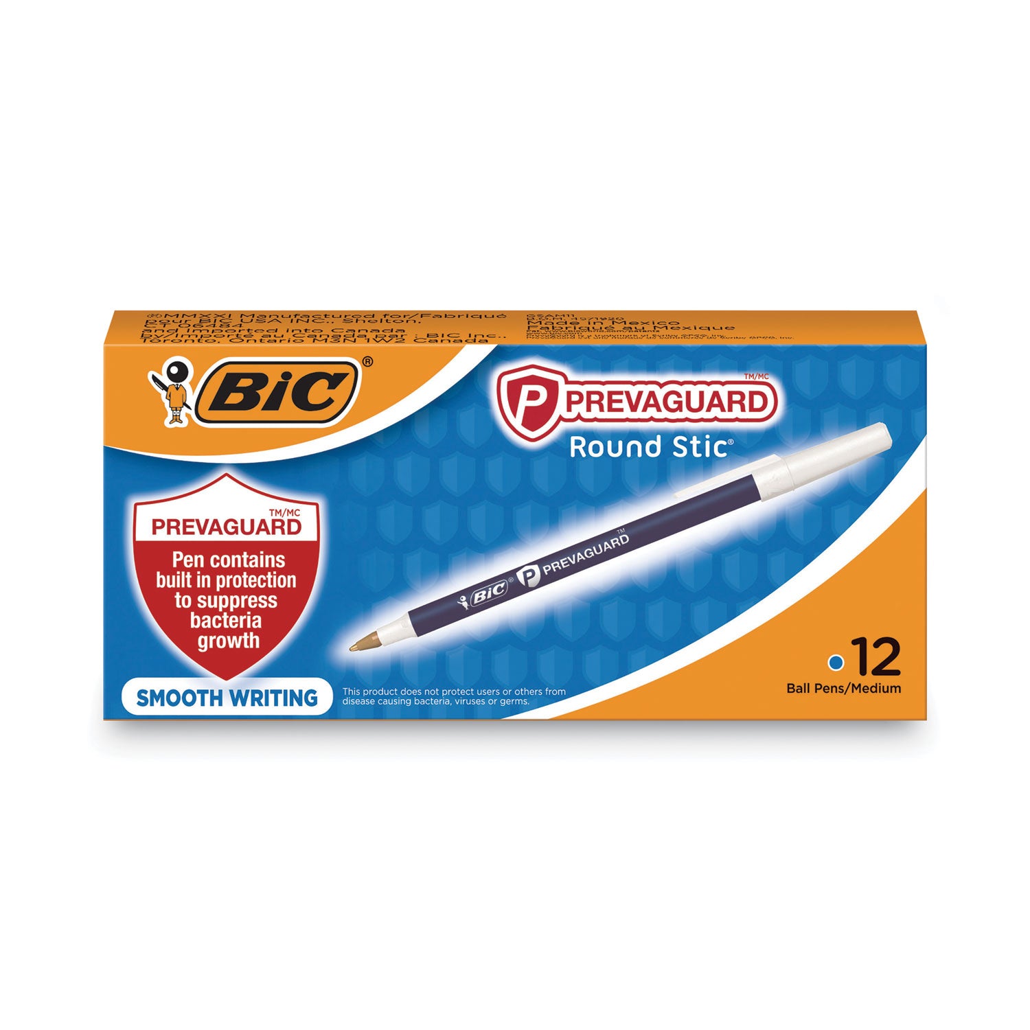 prevaguard-round-stic-pen-stick-medium-1-mm-blue-ink-blue-barrel-dozen_bicgsam11be - 2