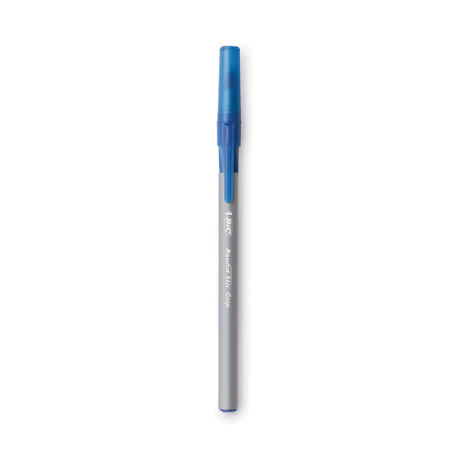 Round Stic Grip Xtra Comfort Ballpoint Pen, Stick, Fine 0.8 mm, Blue Ink, Gray/Blue Barrel, Dozen -