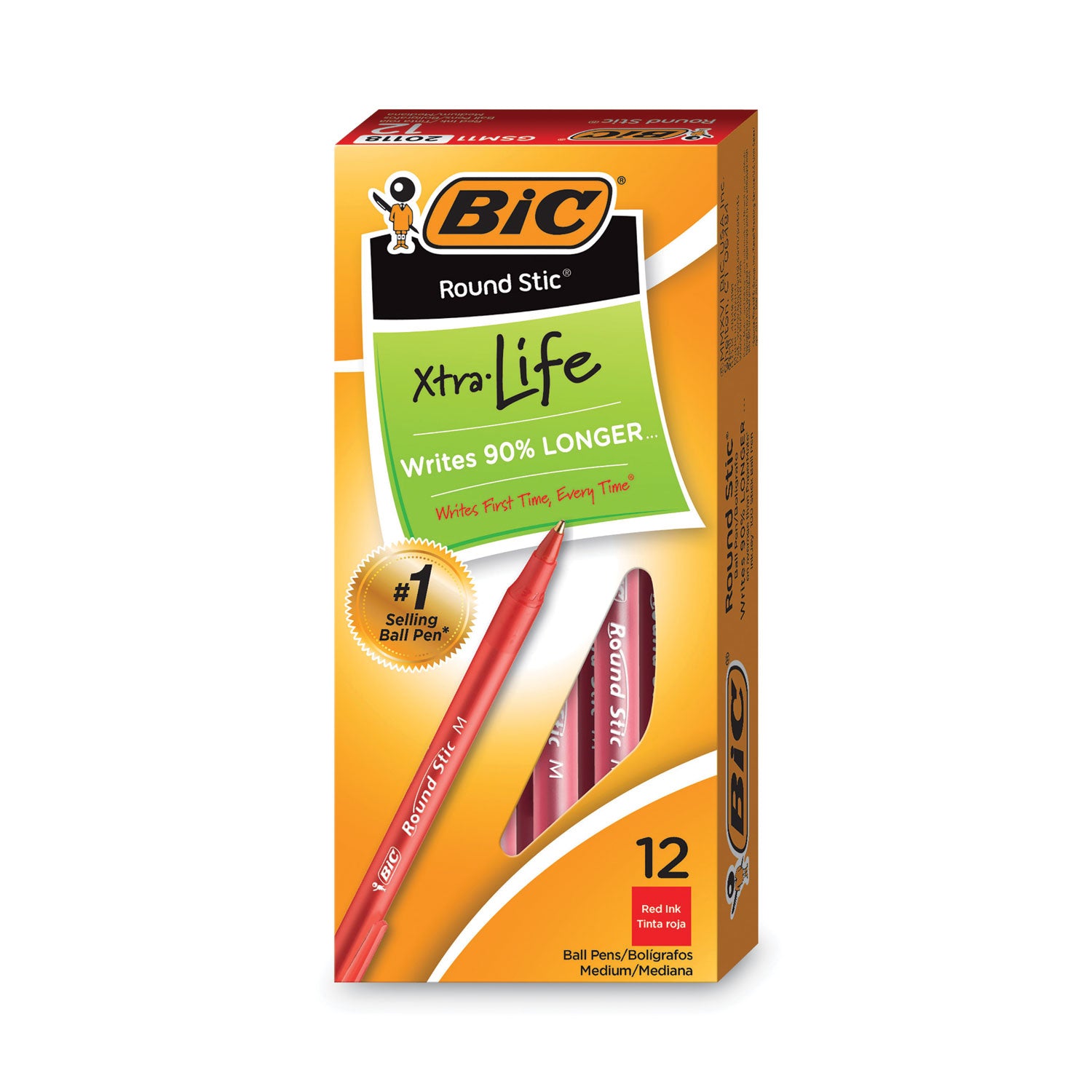 Round Stic Xtra Life Ballpoint Pen, Stick, Medium 1 mm, Red Ink, Translucent Red Barrel, Dozen -