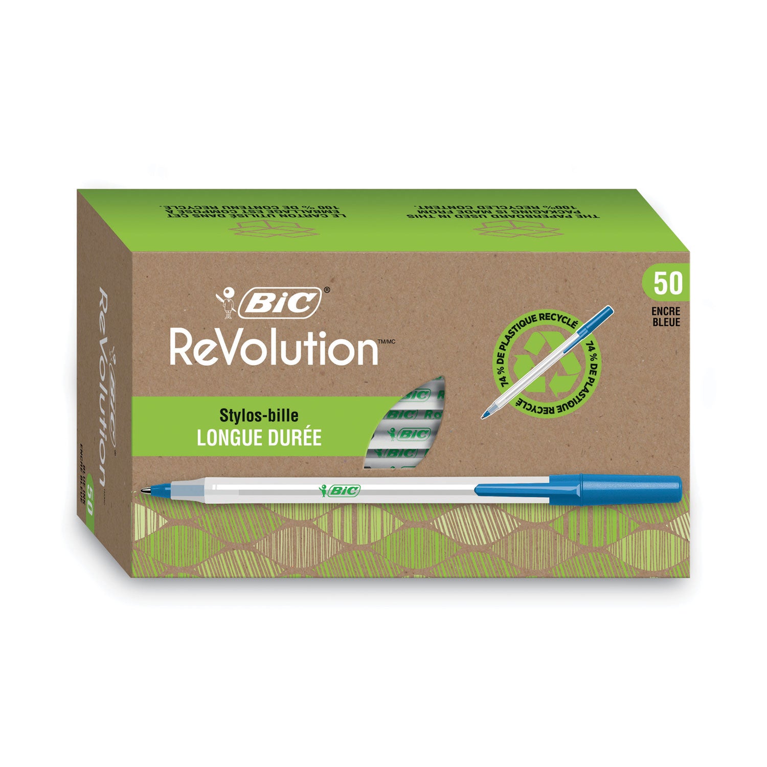 ecolutions-round-stic-ballpoint-pen-value-pack-stick-medium-1-mm-blue-ink-clear-barrel-50-pack_bicgsme509be - 1