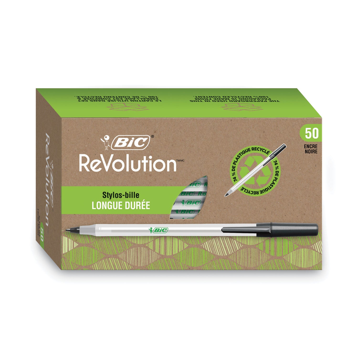 Ecolutions Round Stic Ballpoint Pen Value Pack, Stick, Medium 1 mm, Black Ink, Clear Barrel, 50/Pack -