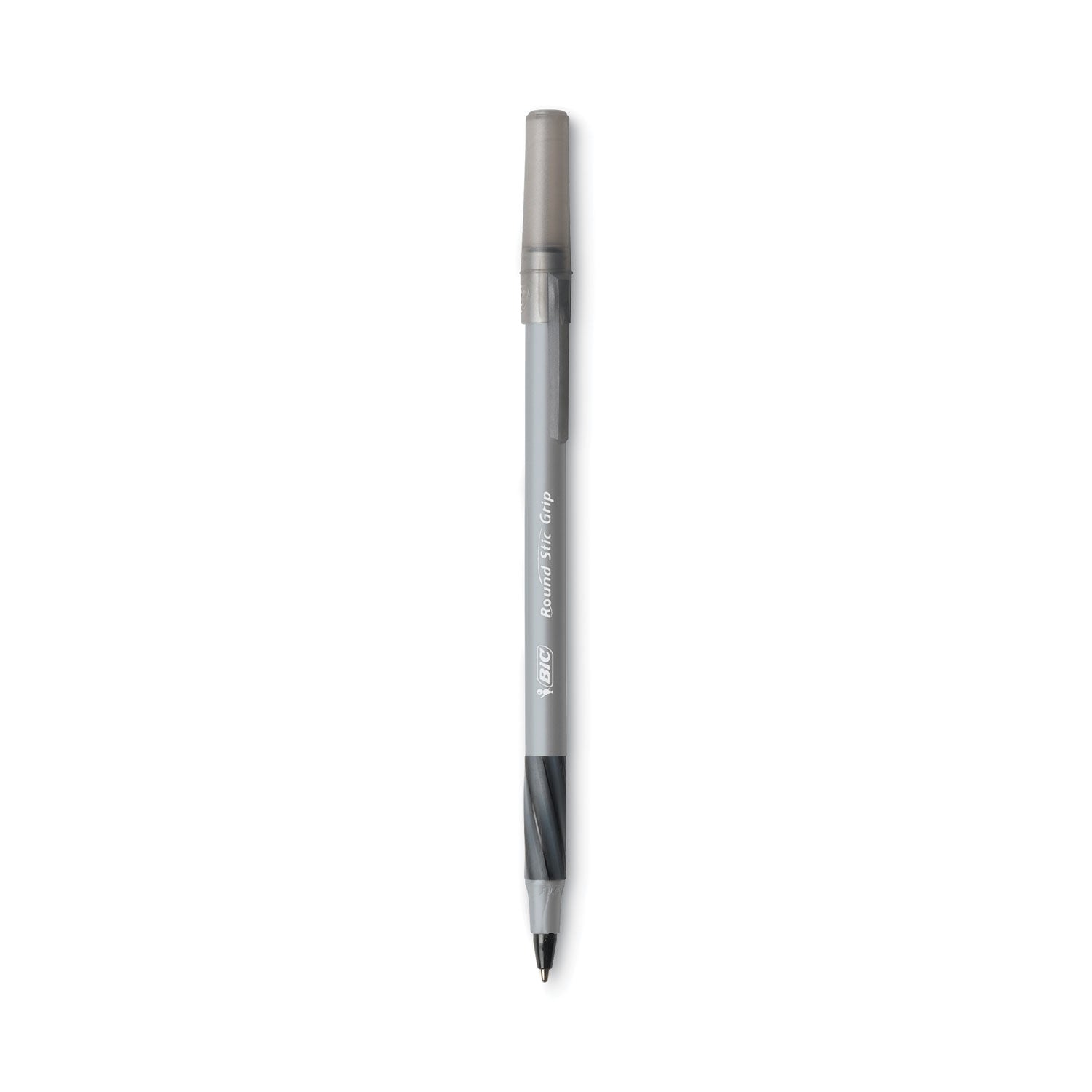 Round Stic Grip Xtra Comfort Ballpoint Pen, Easy-Glide, Stick, Medium 1.2 mm, Black Ink, Gray/Black Barrel, Dozen -