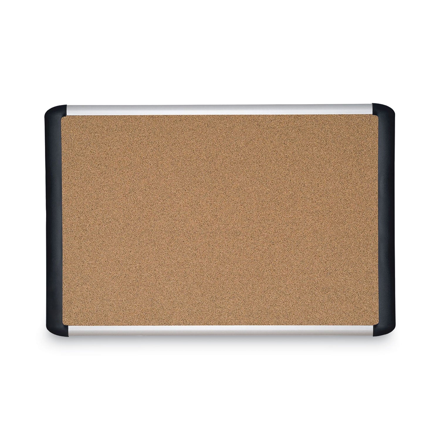 Tech Cork Board, 48 x 36, Tan Surface, Silver/Black Aluminum Frame -