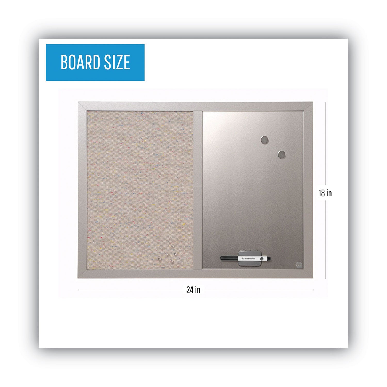 Designer Combo Fabric Bulletin/Dry Erase Board, 24 x 18, Multicolor/Gray Surface, Gray MDF Wood Frame -