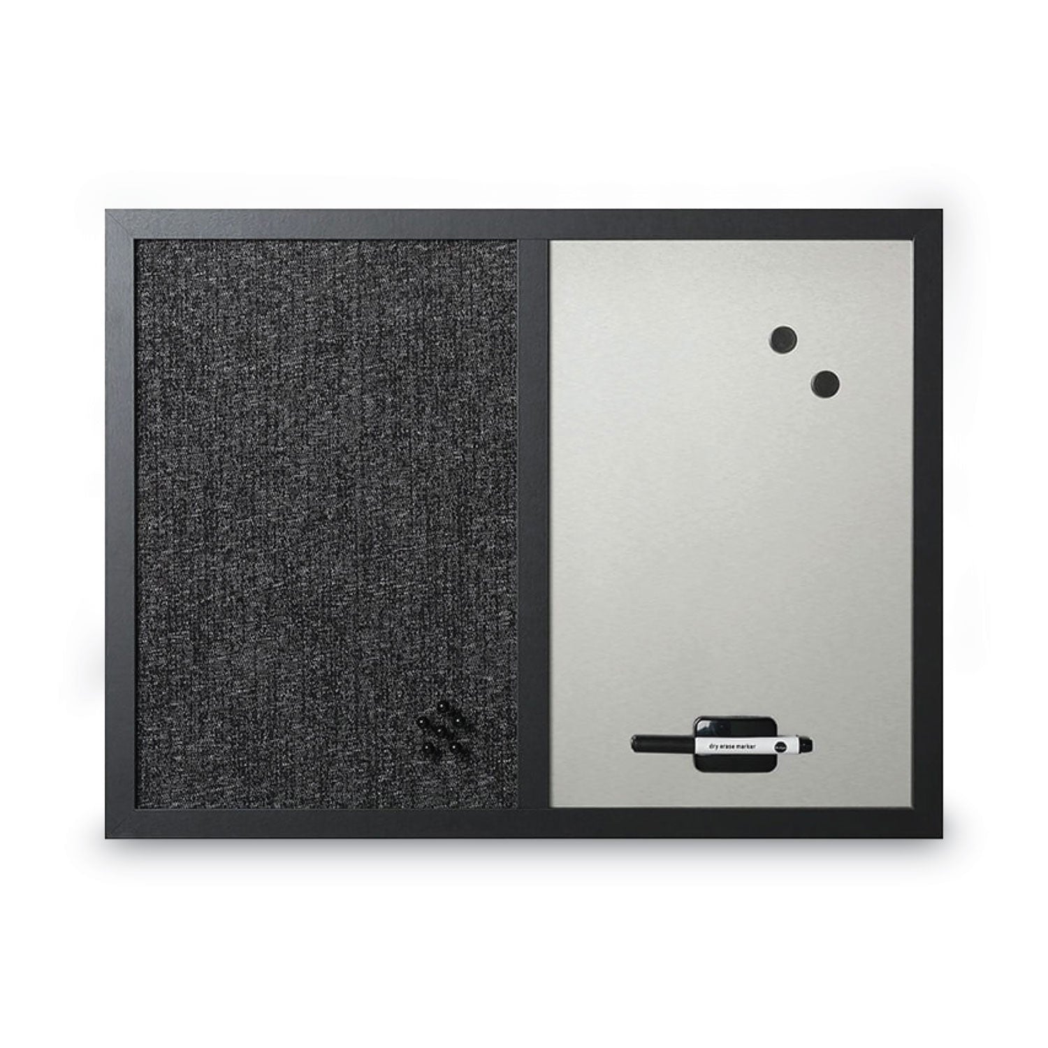 Designer Combo Fabric Bulletin/Dry Erase Board, 24 x 18, Charcoal/Gray Surface, Black MDF Wood Frame -