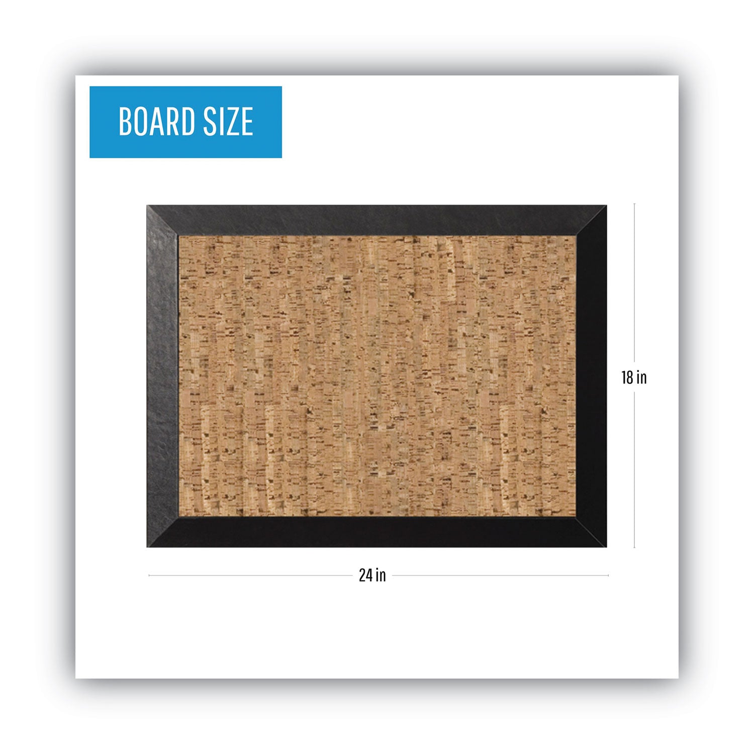 Natural Cork Bulletin Board, 24 x 18, Tan Surface, Black Wood Frame -