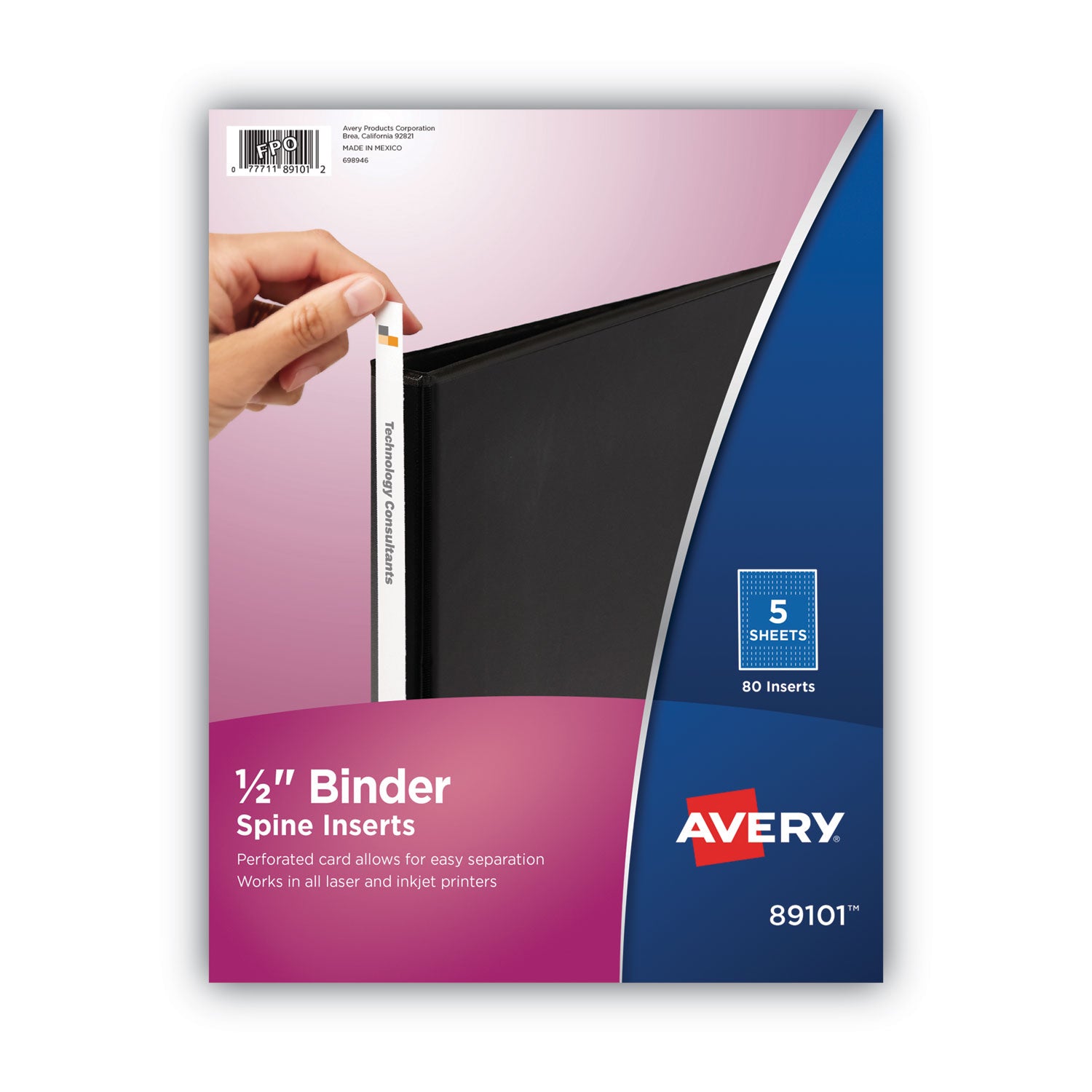 Binder Spine Inserts, 0.5" Spine Width, 16 Inserts/Sheet, 5 Sheets/Pack -