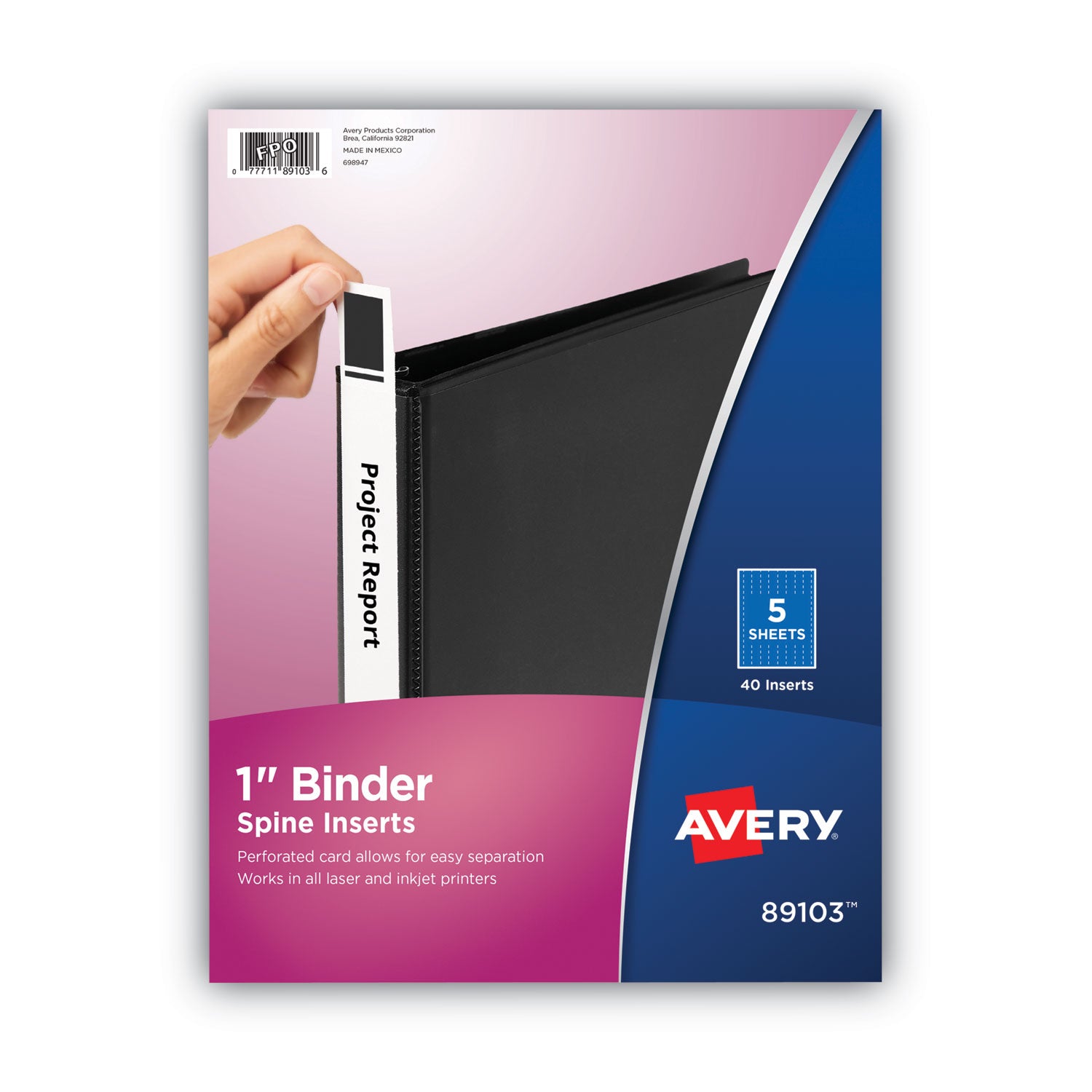Binder Spine Inserts, 1" Spine Width, 8 Inserts/Sheet, 5 Sheets/Pack -