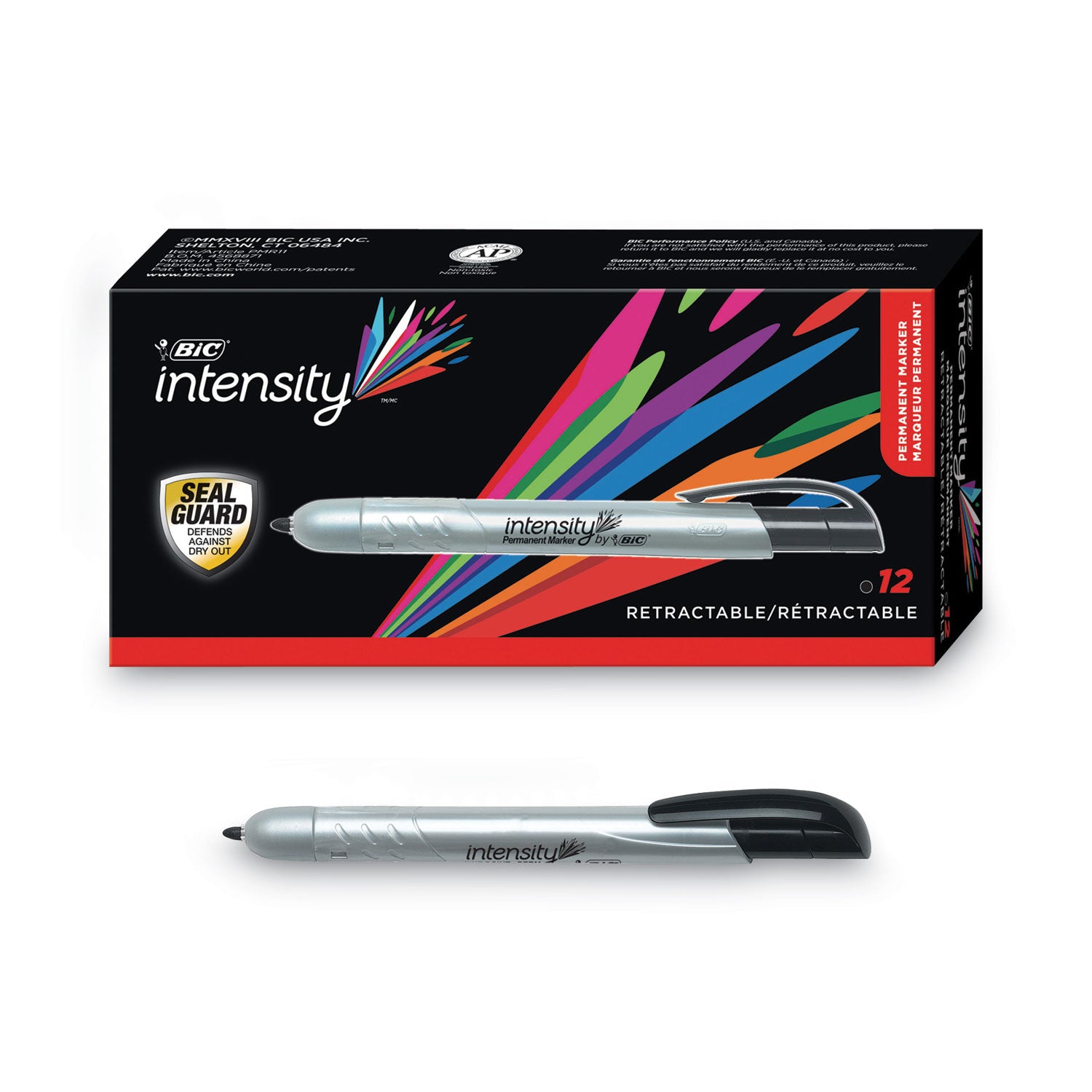 Intensity Retractable Permanent Marker, Fine Bullet Tip, Black, Dozen -