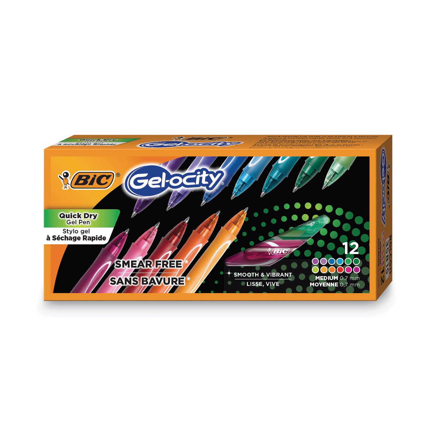 gel-ocity-quick-dry-gel-pen-retractable-fine-07-mm-12-assorted-ink-and-barrel-colors-dozen_bicrglcga11ast - 1