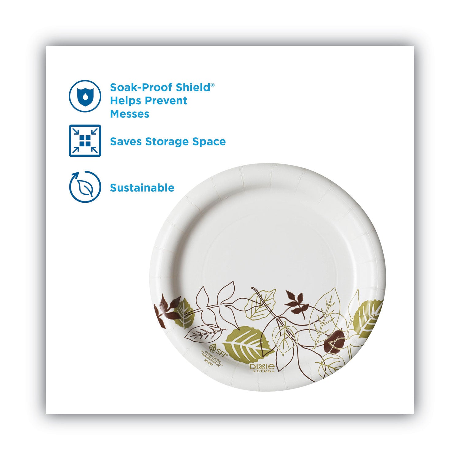 Pathways Soak-Proof Shield Mediumweight Paper Plates, WiseSize, 6.88" dia, Green/Burgundy, 125/Pack -