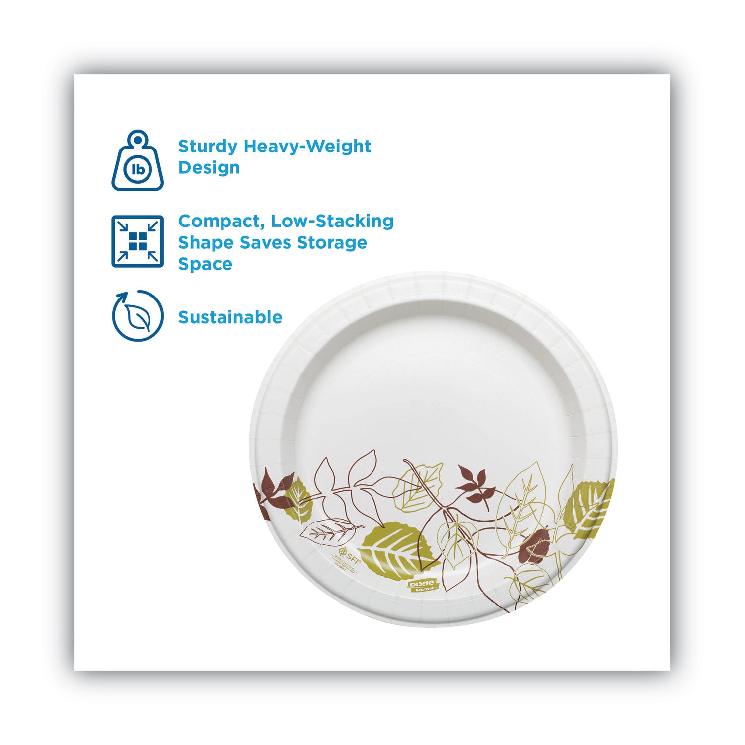Pathways Soak Proof Shield Heavyweight Paper Plates, 8.5" dia, Green/Burgundy, 125/Pack -