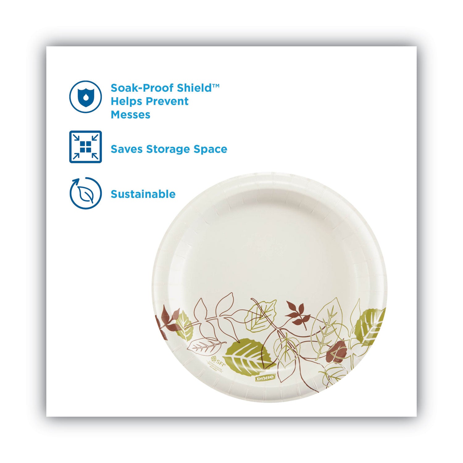 Pathways Soak-Proof Shield Mediumweight Paper Plates, 8.5" dia, Green/Burgundy, 125/Pack -