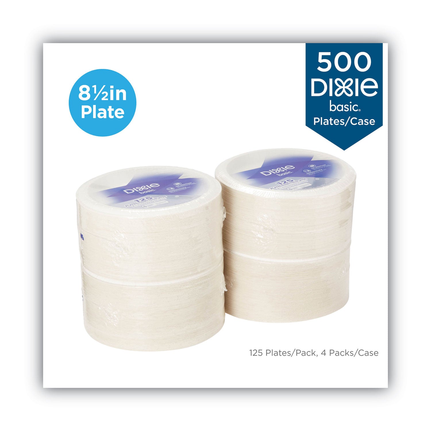 Paper Dinnerware, Plates, White, 8.5" dia, 125/Pack, 4/Carton -
