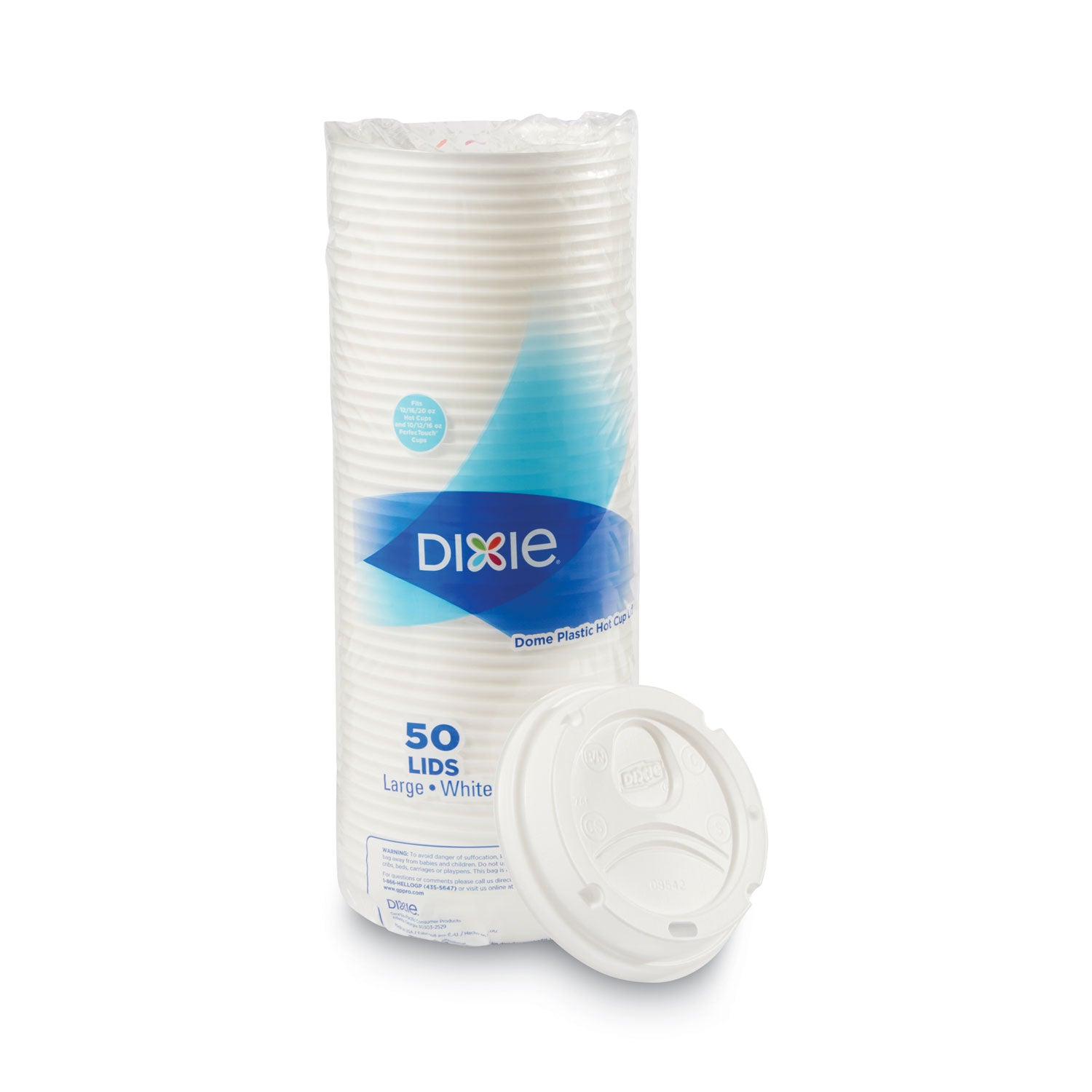Dome Drink-Thru Lids, Fits 10 oz to 16 oz PerfecTouch; 12 oz to 20 oz WiseSize Cup, White, 50/Pack -