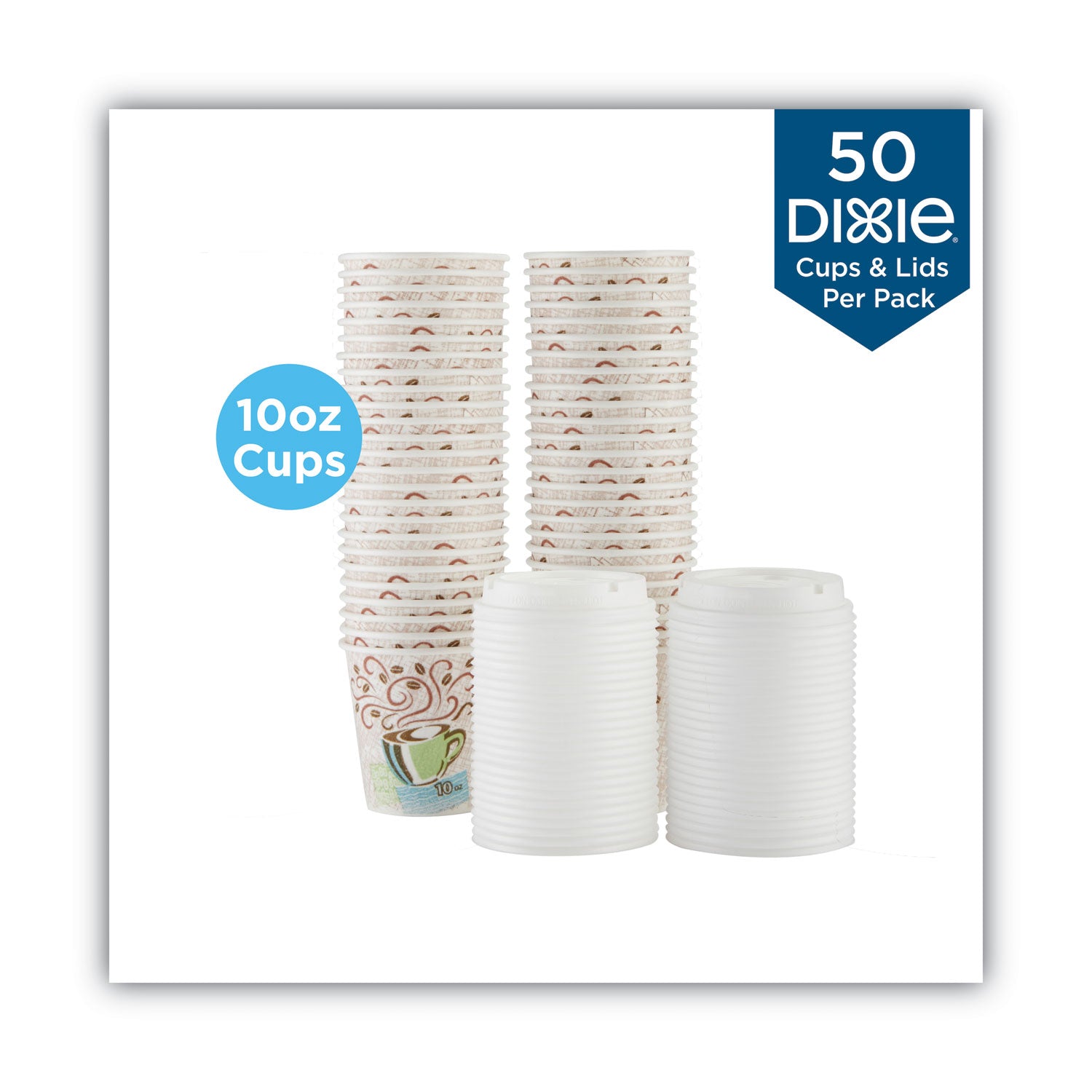 PerfecTouch Paper Hot Cups and Lids Combo, 10 oz, Multicolor, 50 Cups/Lids/Pack -