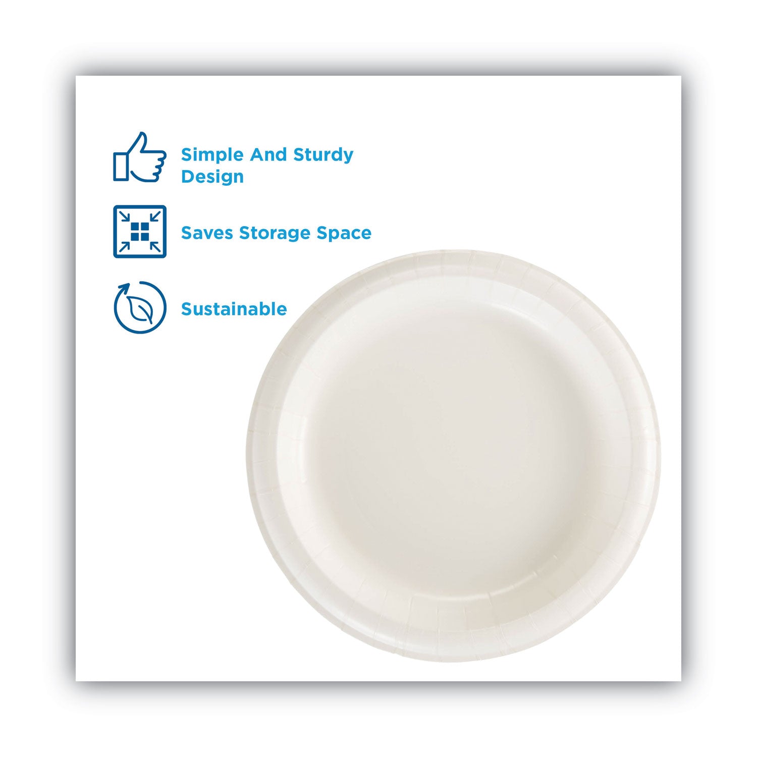Paper Dinnerware, Plates, White, 8.5" dia, 125/Pack -