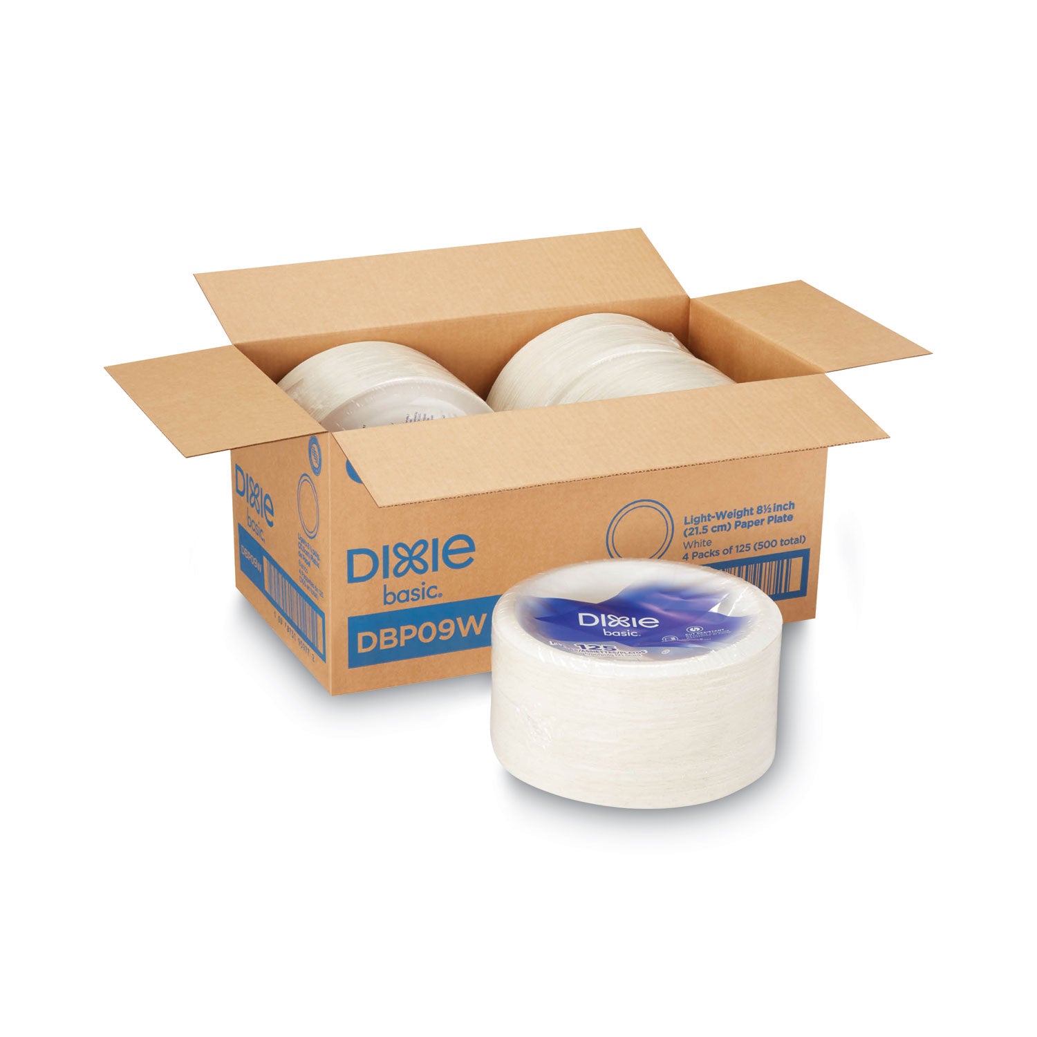 Paper Dinnerware, Plates, White, 8.5" dia, 125/Pack, 4/Carton -