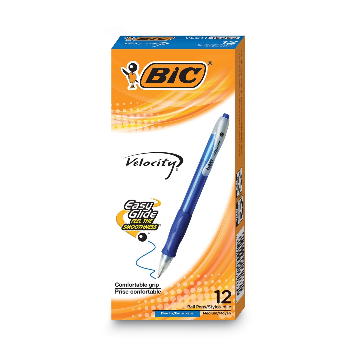 Velocity Easy Glide Ballpoint Pen, Retractable, Medium 1 mm, Blue Ink, Translucent Blue Barrel, Dozen -