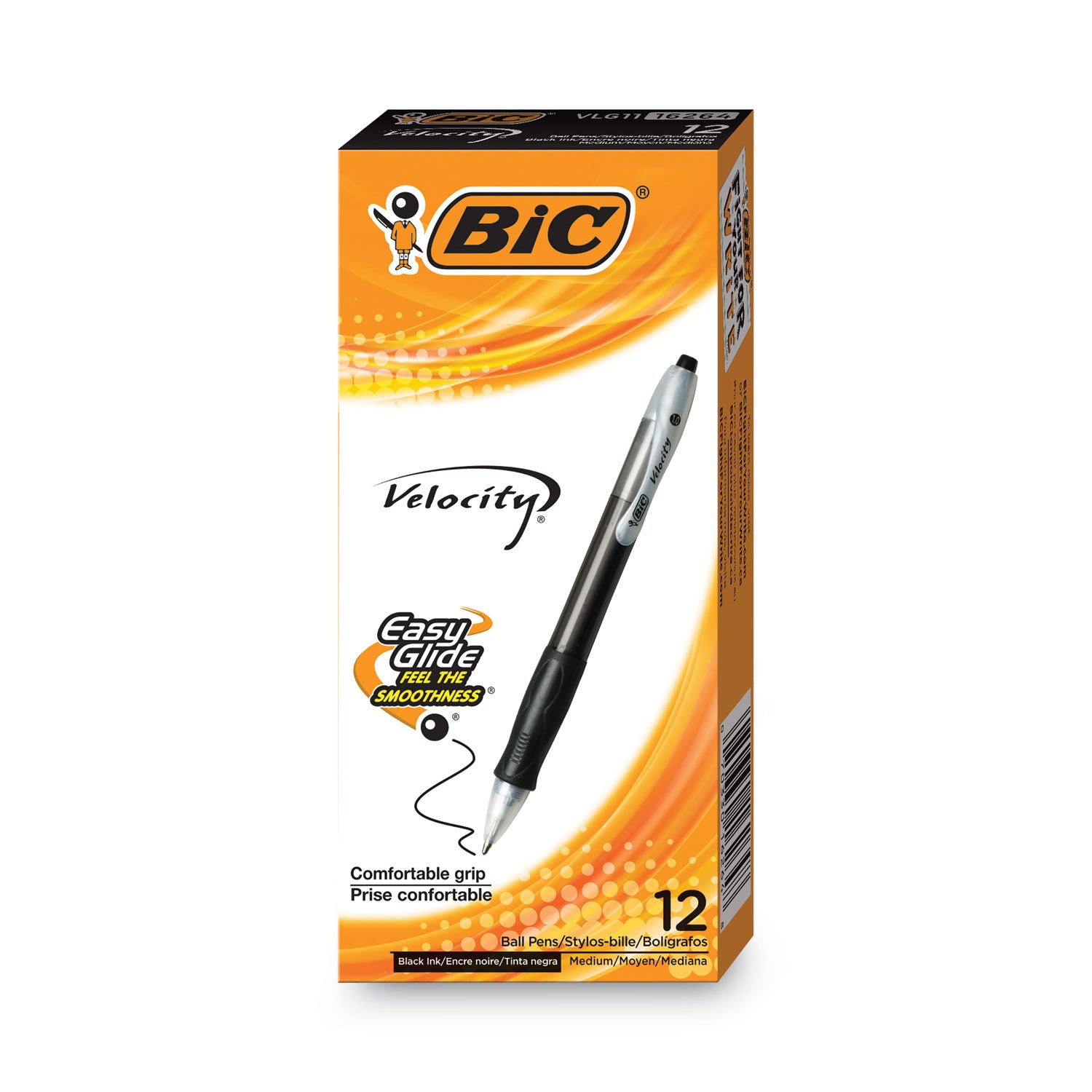 Velocity Easy Glide Ballpoint Pen, Retractable, Medium 1 mm, Black Ink, Translucent Black Barrel, Dozen -