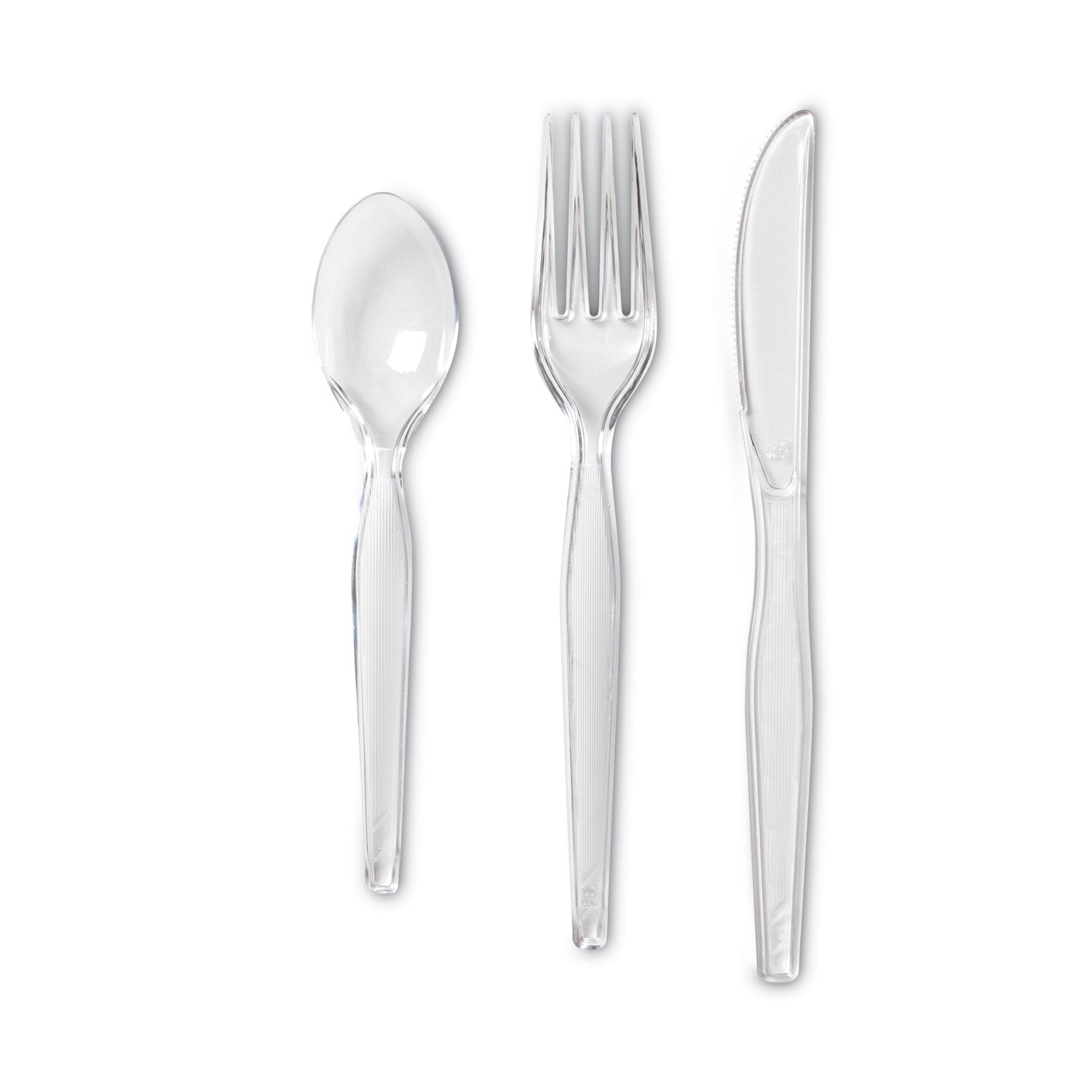 Cutlery Keeper Tray with Clear Plastic Utensils: 600 Forks, 600 Knives, 600 Spoons -