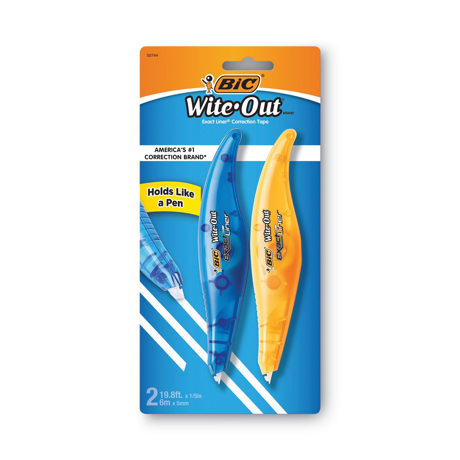 Wite-Out Brand Exact Liner Correction Tape, Non-Refillable, Blue/Orange Applicators, 0.2" x 236", 2/Pack -