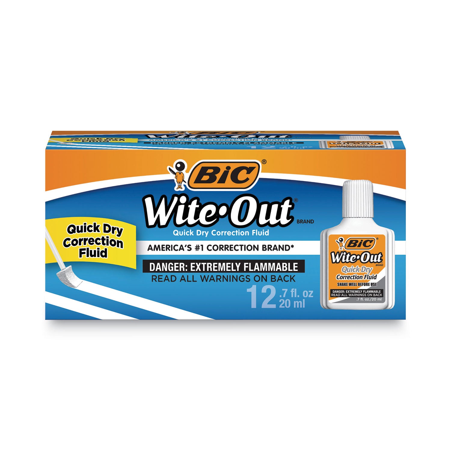 Wite-Out Quick Dry Correction Fluid, 20 mL Bottle, White, Dozen -
